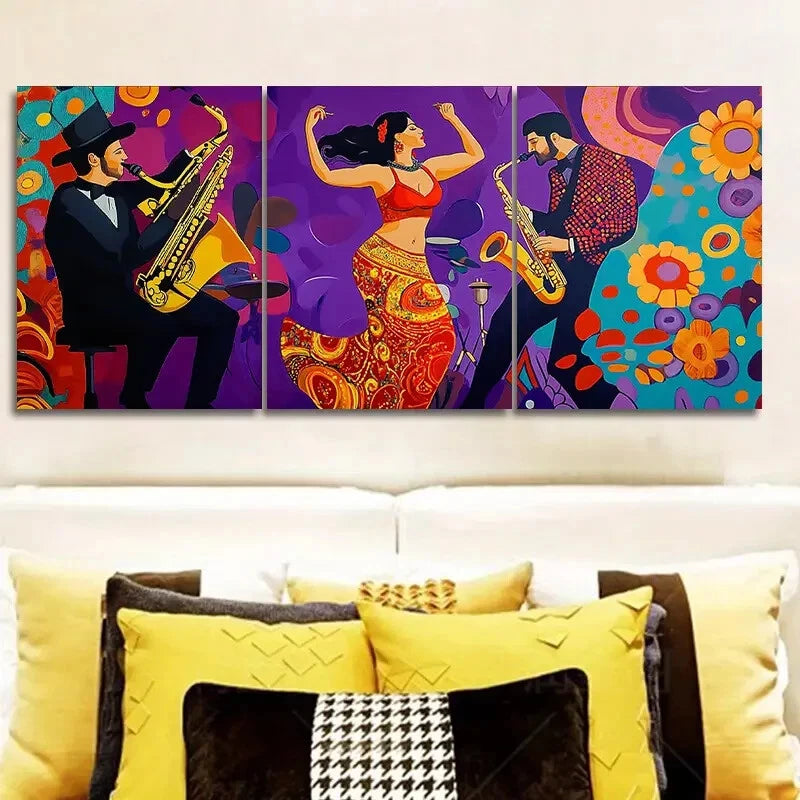 3pcs Asian Belly Dancers Art Painting - Metal Print Wall Decor - Ready to Hang - Home & Office Decor - Perfect for Living Room, Bedroom, or Dance Studio