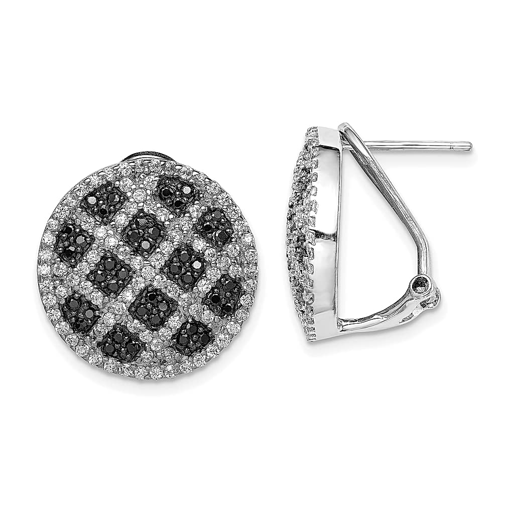925 Sterling Silver Black & White Cubic Zirconia Criss Cross Omega Back Earrings - Ball Button Stud Earrings for Women, Fine Jewelry Gift for Her - Perfect for Parties, Weddings & Everyday Wear