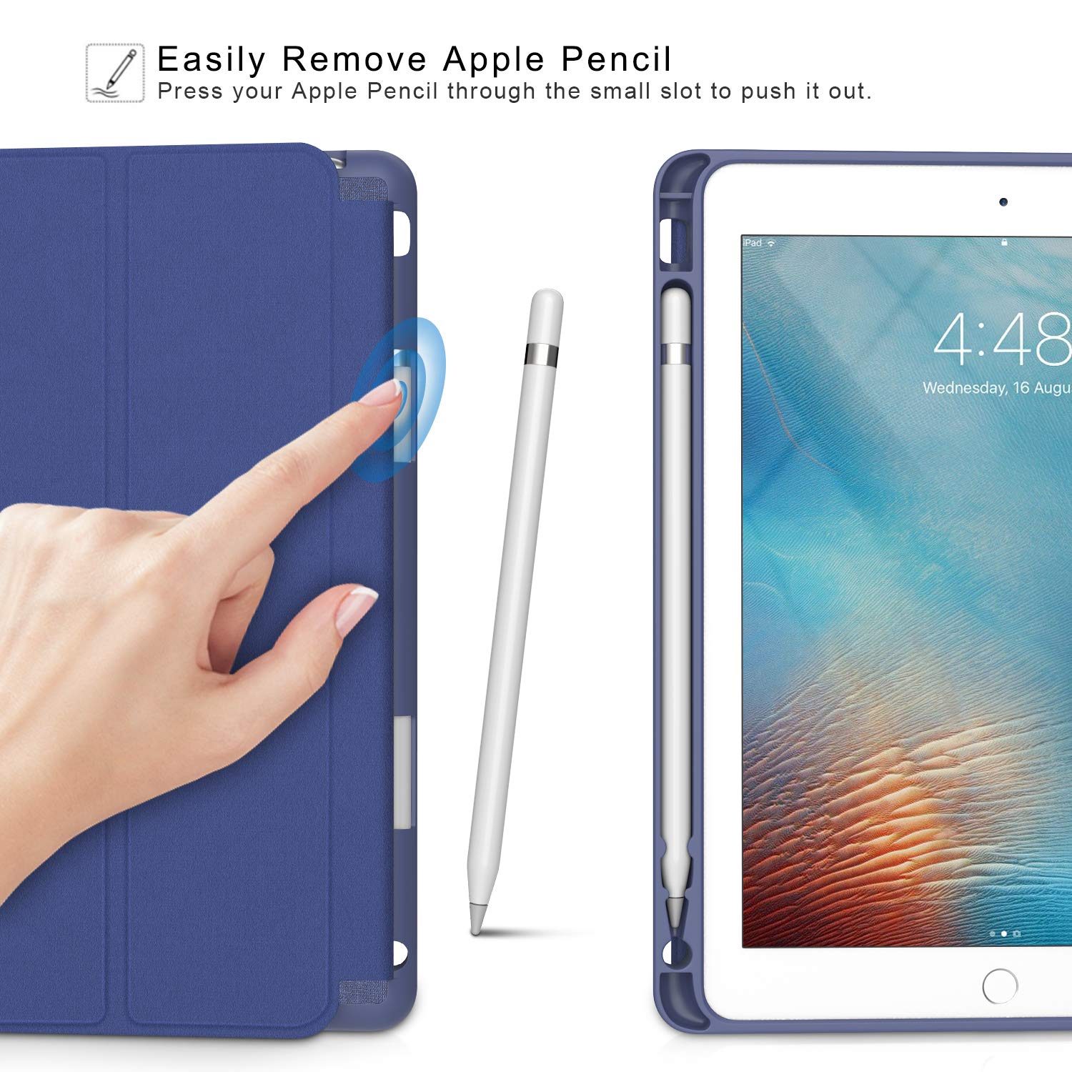Shockproof iPad 6th/5th Generation Case with Pencil Holder - Full Body Protection Cover for Apple iPad 9.7 inch 2018/2017, Navy Blue | Auto Wake/Sleep | Soft TPU Back | Perfect for Work, School & Travel Protection