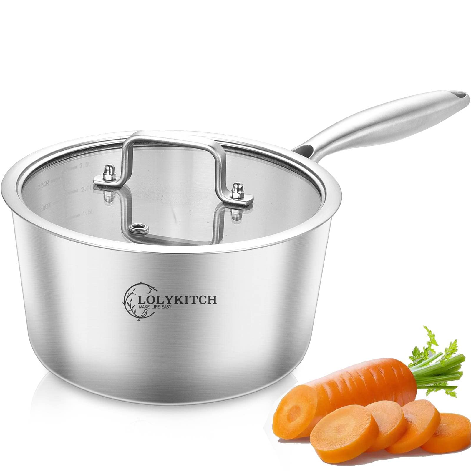 Tri-Ply 3 QT Stainless Steel Saucepan with Lid - 20CM Induction Cookware, Oven & Dishwasher Safe Sauce Pot with Detachable Handle - Perfect for Soups, Stews, Pasta & Home Cooking