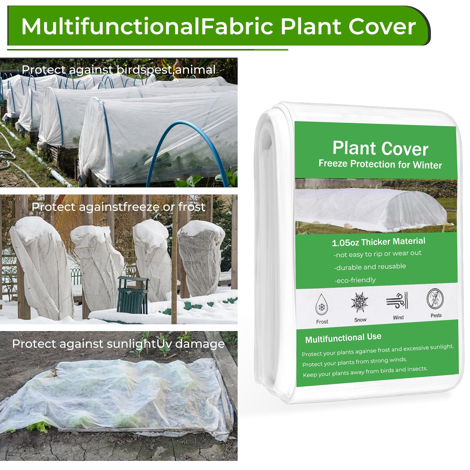 10x33FT Plant Covers Freeze Protection - Winter Frost Cloth for Raised Garden Beds, Vegetables & Plants - White Floating Row Cover for Insect & Cold Protection - Perfect for Winter Gardening & Greenhouse Use
