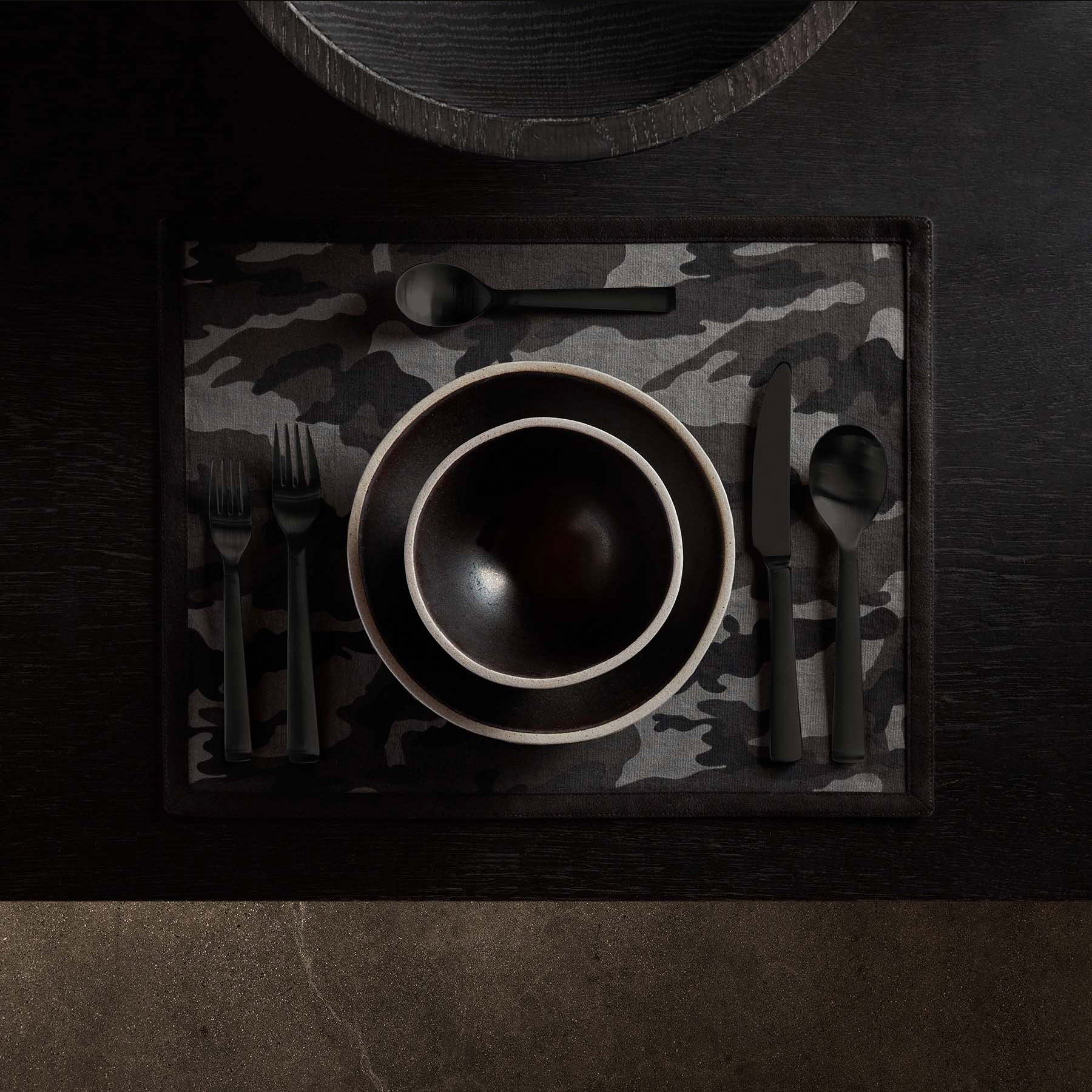 Military Camo Placemat with Suede Trim - Waterproof & Non-Slip Dining Table Mat for Hunting Lodge, Man Cave, or Outdoor BBQ - Night Camo/Black Design