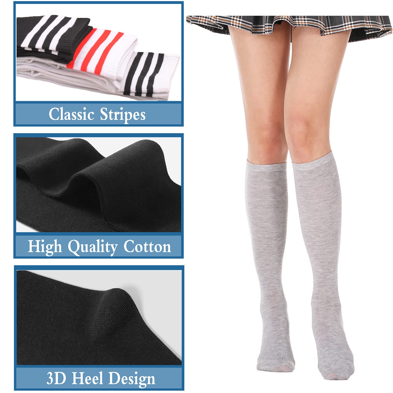 DOOVID Women's Knee High Socks - Elastic Athletic Tube Socks with Thin Stripes for Running, Yoga & Casual Wear | Comfortable & Breathable Stockings for Everyday Use