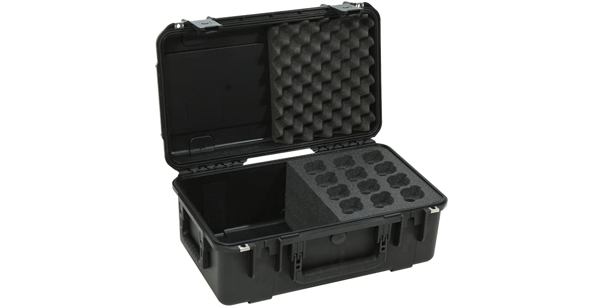 SKB Music iSeries Waterproof 12-Mic Case with Storage Compartment & PE Foam Interior - Durable Microphone Storage for Studio, Live Performances & Travel Protection