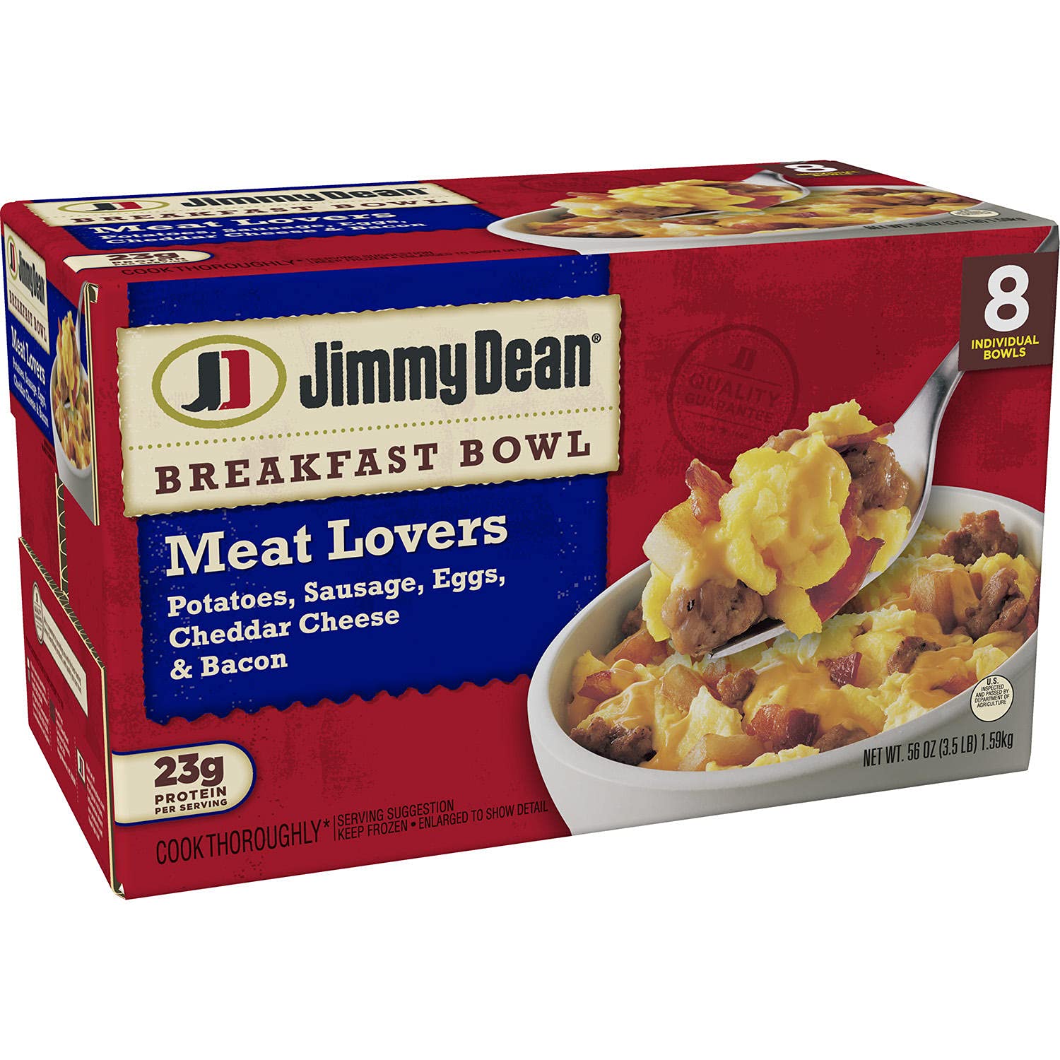 Jimmy Dean Meat Lovers Breakfast Bowls - 3 Pack (24 Total Bowls) - Frozen Breakfast with Sausage, Eggs, Potatoes, Cheddar Cheese & Bacon - Quick & Easy Microwave Meal for Busy Mornings, Office Lunches or Camping Trips