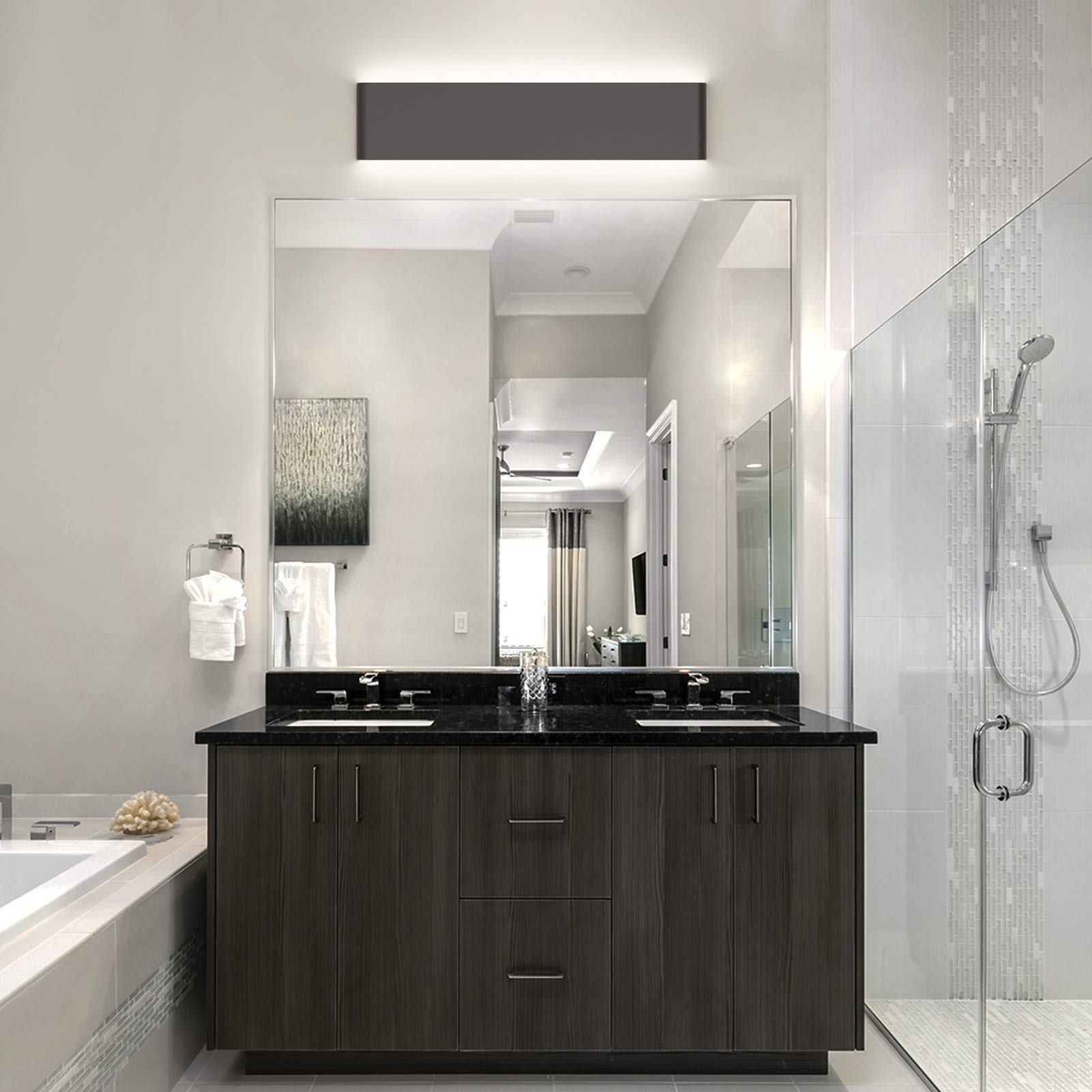 Aipsun 24 Inch 20W Matte Black Modern LED Vanity Light - Up and Down Lighting for Bathroom Wall Fixtures (Cool White 5000K) - Perfect for Contemporary Bathroom, Dressing Room & Makeup Area Lighting