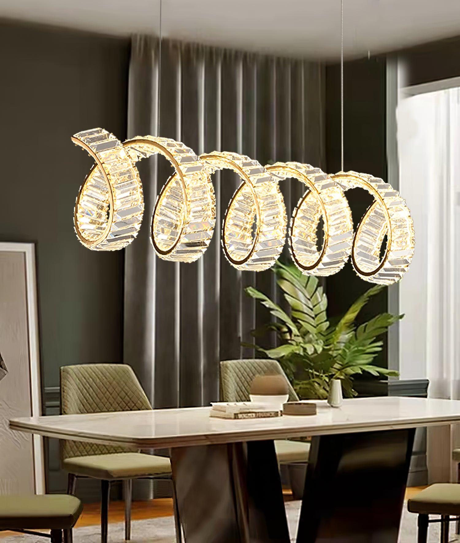 Elegant Curved LED Chandelier - Modern Crystal Ceiling Light Fixture for Dining Room, Living Room & Bedroom | Energy-Efficient Dimmable Lighting for Home Decor