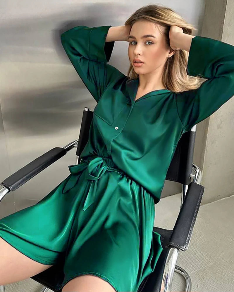 Plus Size Silk Pajama Set - Soft & Comfortable Silk Shirts & Shorts for Women | Perfect for Sleepwear, Lounge Wear & Relaxing at Home