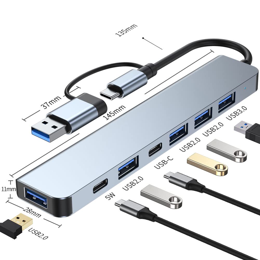 7-Port USB 3.0 Hub High-Speed Data Transfer Splitter Adapter for PC Laptop Mac - Perfect for Home Office, Gaming & Travel Accessories