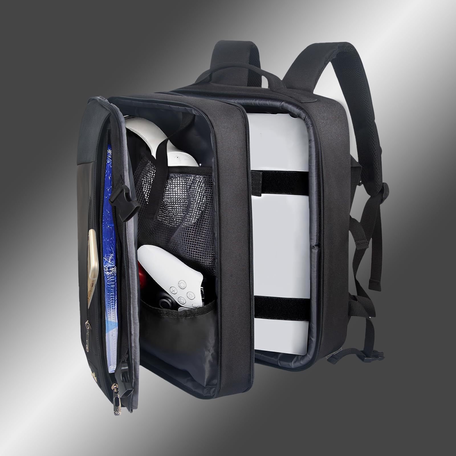 Hap Tim Travel Backpack for PS5 Console - Padded Protective Carrying Case with Large Capacity for Laptop, PS5 Controller, Headset & Accessories | Perfect for Gaming Travel, Commuting & Outdoor Use | Black (P-2306)