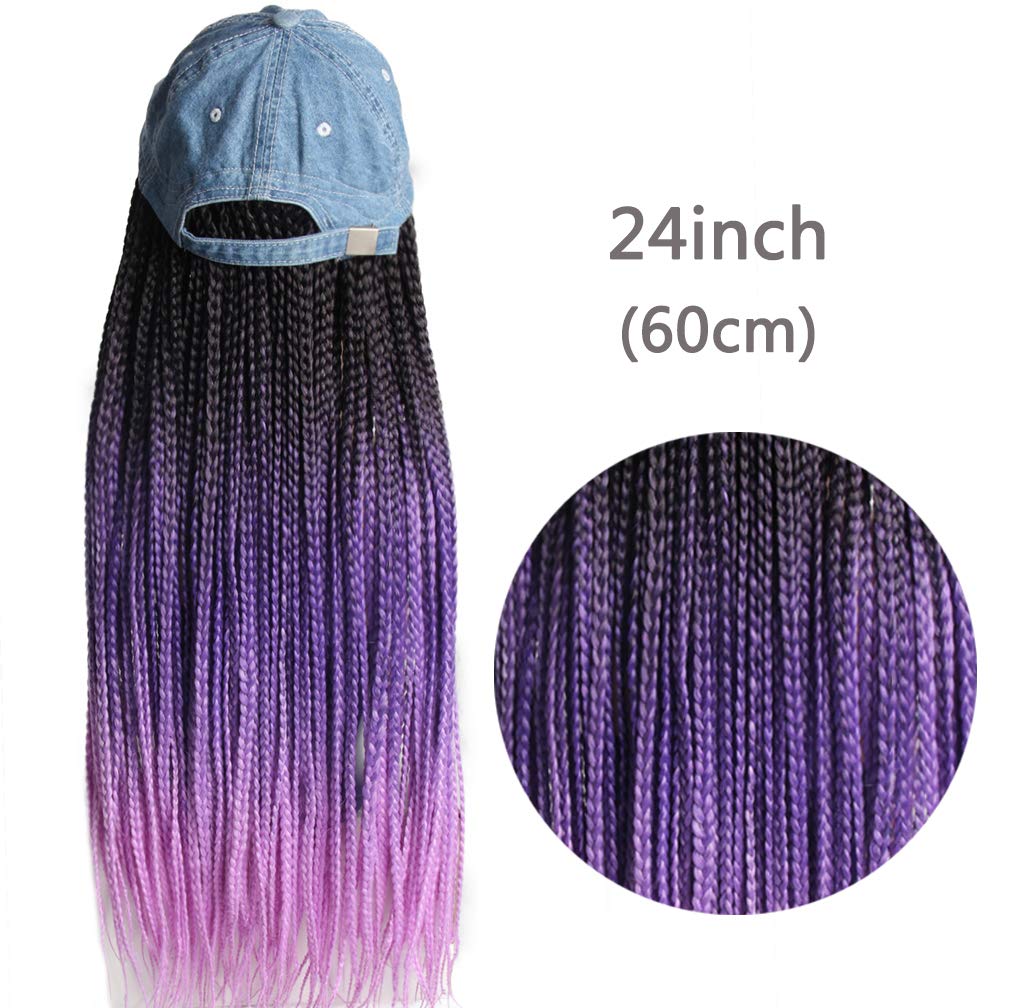 Long Colorful Box Braid Wigs with Baseball Cap for Black Women - 16 Colors, 24in/60cm Crochet Hat Wig | 90s Hip Hop & Punk Style Party Wig | Perfect for Cosplay, Halloween, and Fashion Events