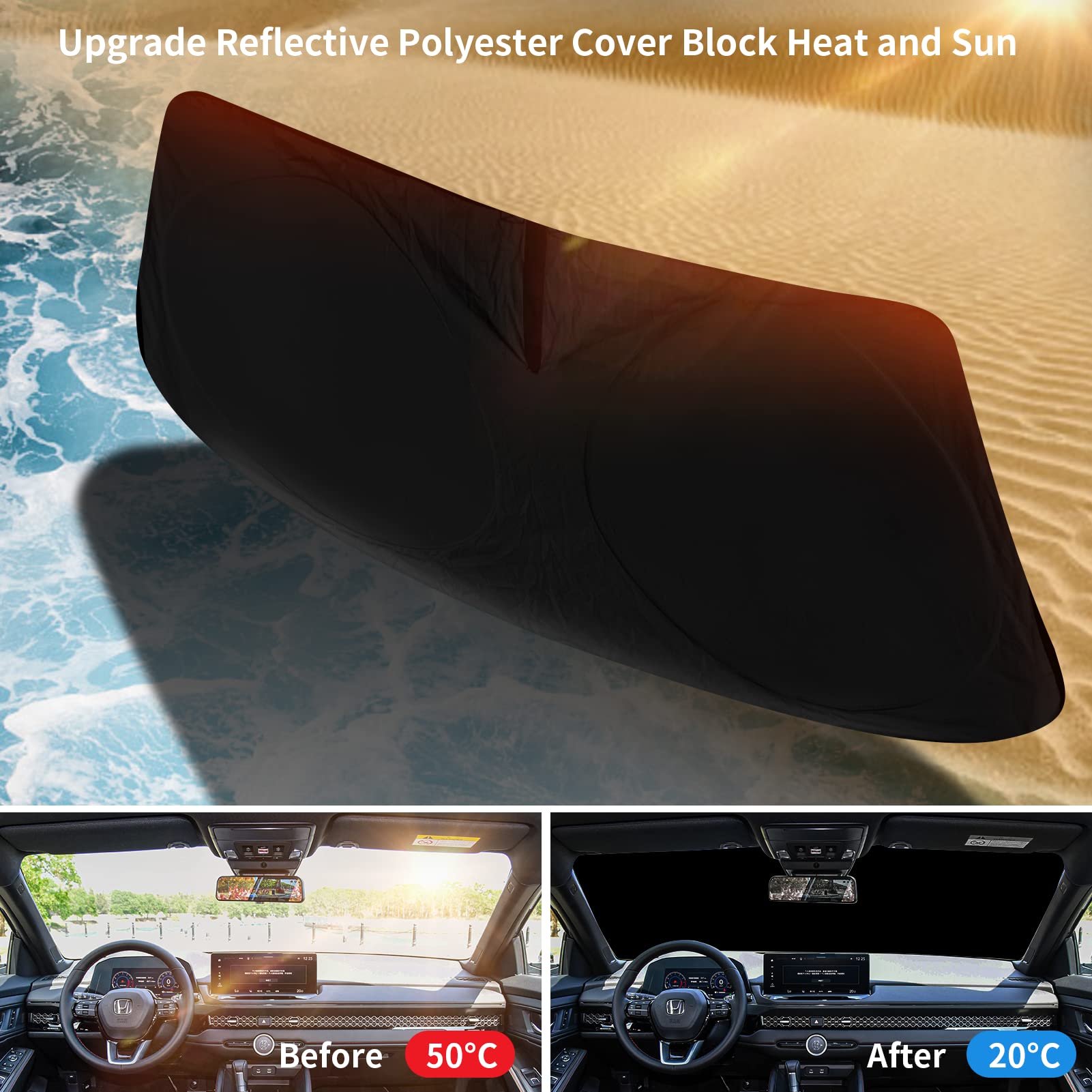 INSAUTO Foldable Reflective Windshield Sun Shade for Honda Civic & Accord - 61