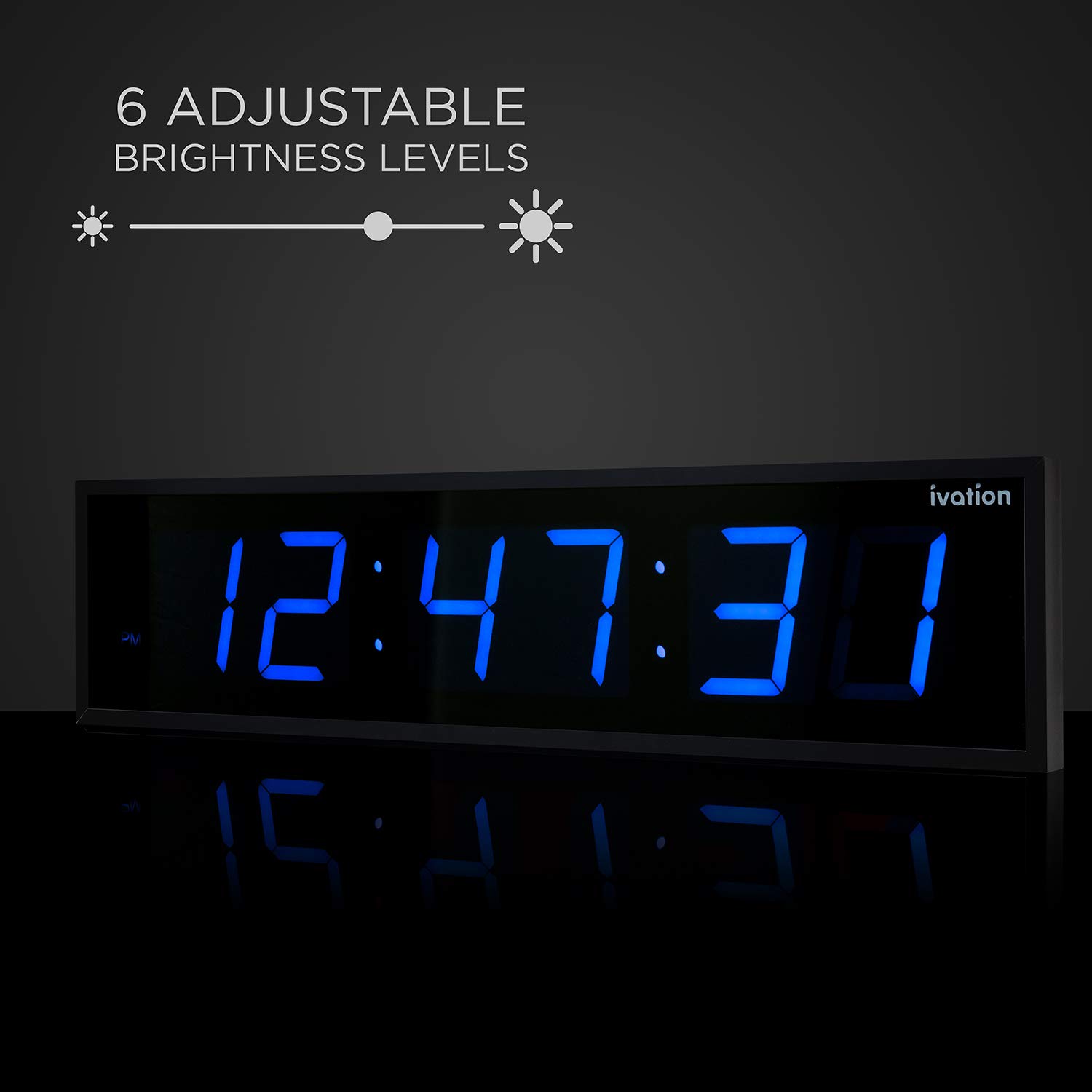 Large 30 Inch Digital LED Wall Clock with Blue Display - Oversized Modern Clock for Home, Office, or Classroom - Shelf & Wall Mountable