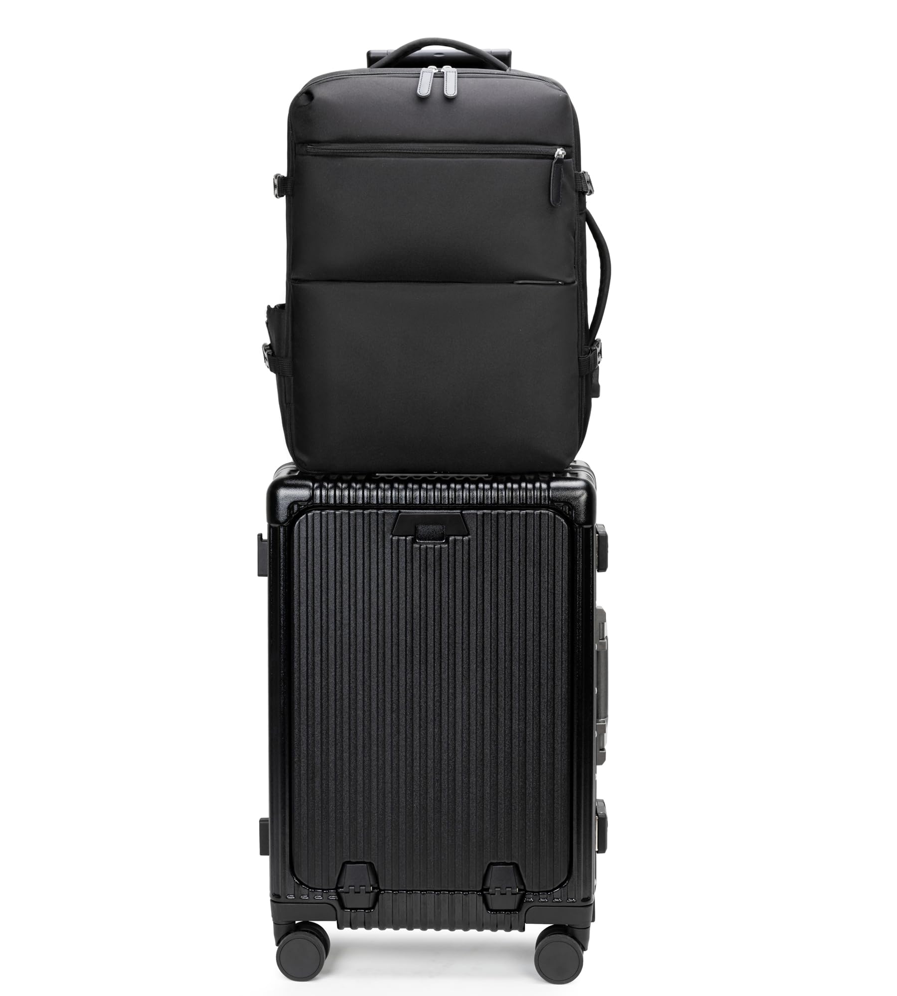 Feilario 2-Piece 20-Inch Aluminum Frame Hardside Spinner Luggage Set with TSA Lock, Cup Holder & Phone Holder - Perfect for Air Travel, Business Trips & Weekend Getaways