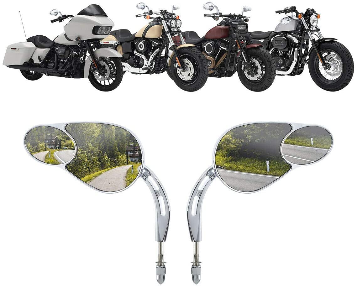 Harley Davidson Split Vision Rearview Mirrors - Chrome Fit for Touring, Road King, Street Glide, Electra Glide Ultra Classic FLHTCU, Fat Boy, Sport Glide XG750/XG500 & Sportster | Enhanced Safety & Style for Cruiser & Touring Motorcycles