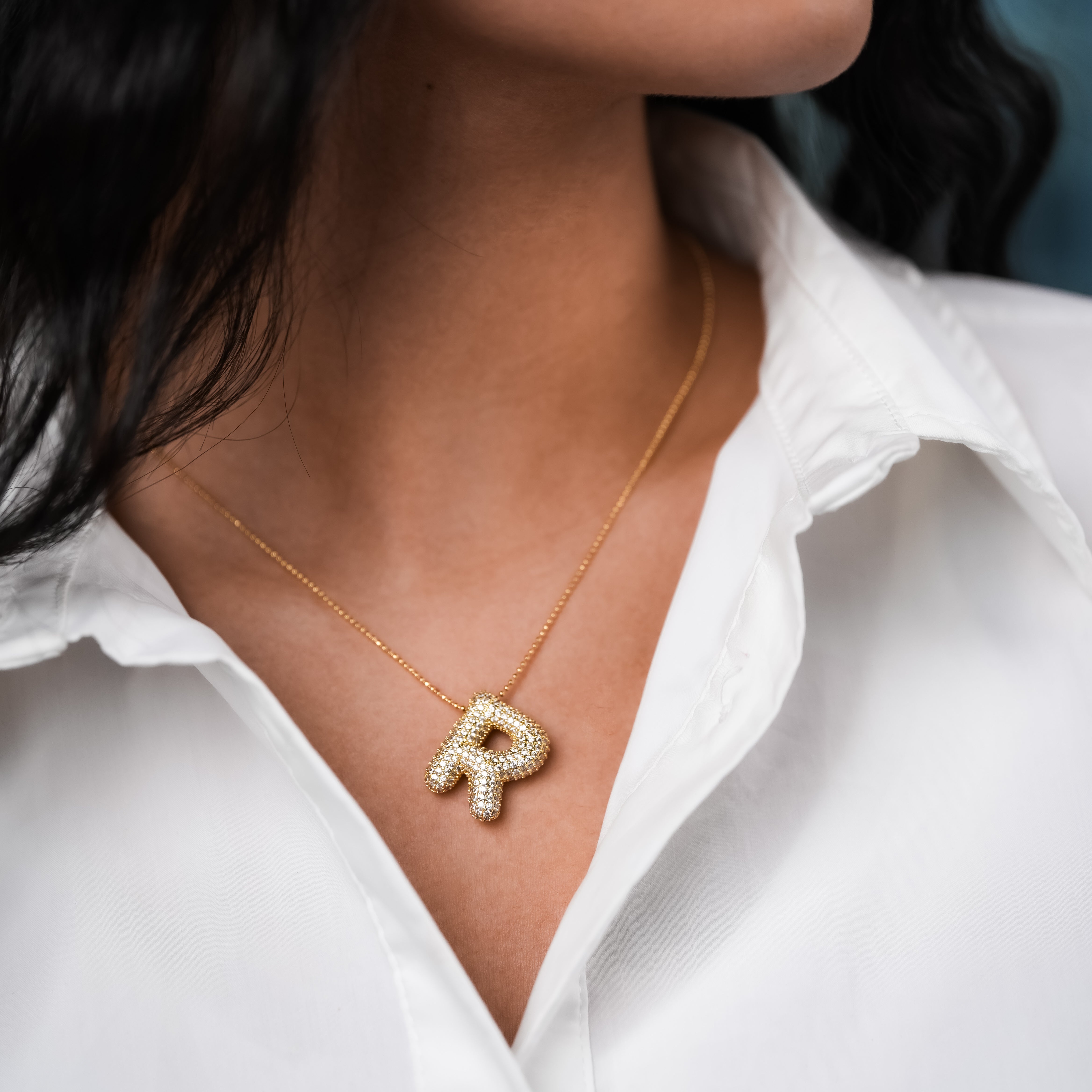 ROMALI 18K Gold Plated Zirconia Balloon Initial Necklace for Women - Personalized A-Z Letter Pendant Jewelry Gift for Birthday, Anniversary, Valentine's Day