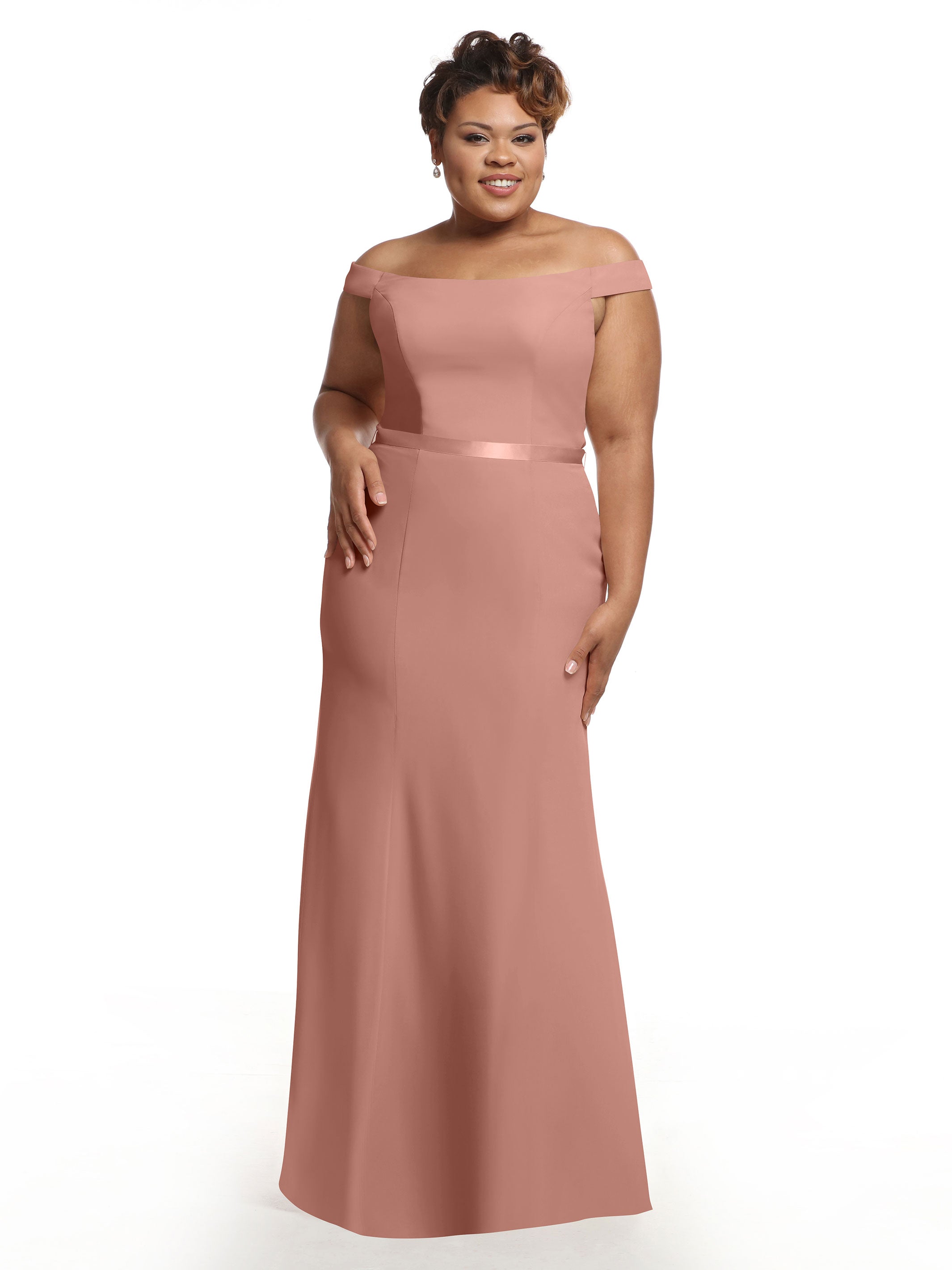 Elegant Off-The-Shoulder Chiffon Bridesmaid Dress with Ribbon Belt - Flowy Fit & Flare Design for Weddings, Parties & Special Occasions | Style #80079