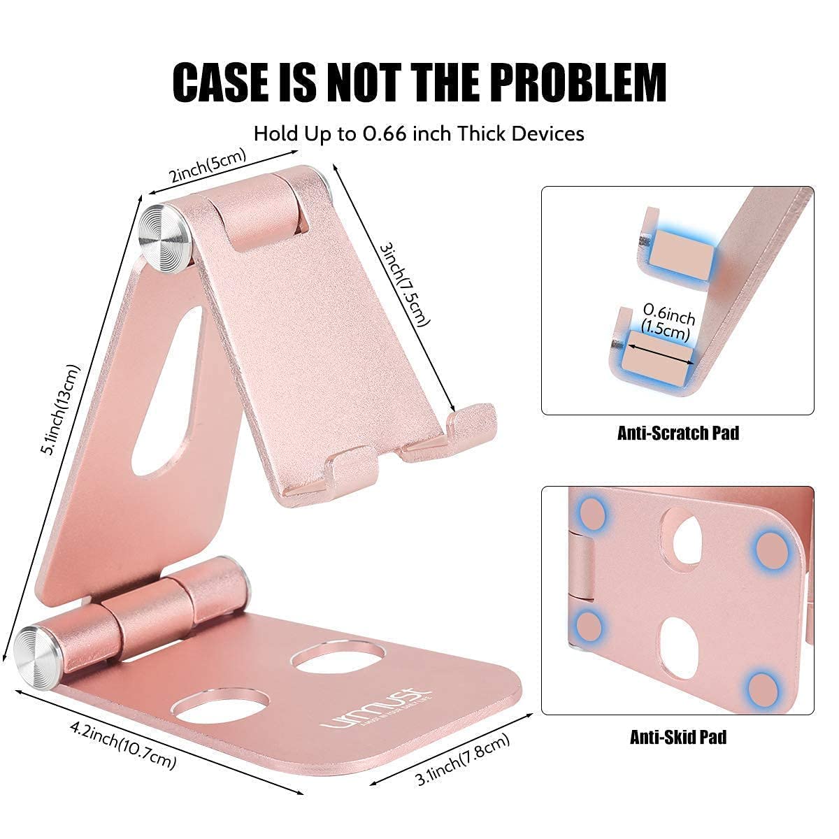 Premium Rose Gold Phone Stand Holder - Dual Angle Adjustable Desk Stand for iPhone, Samsung & Smartphones | Perfect for Home Office, Video Calls & Hands-Free Viewing