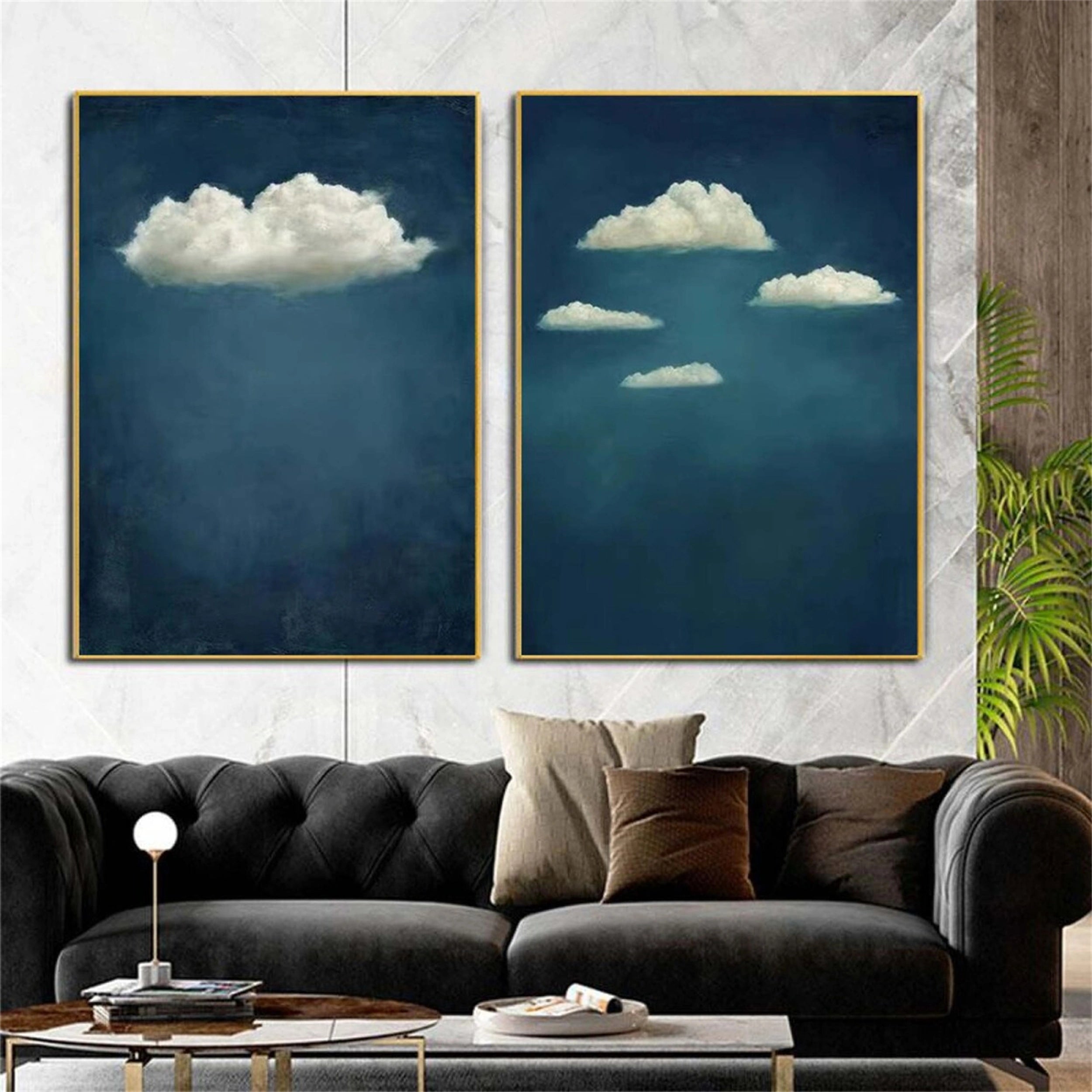 Ocean and Sky Painting Set of 2 - Handmade Canvas Wall Art for Living Room & Bedroom Decor | Coastal Beach Theme Home Office Artwork #OS106