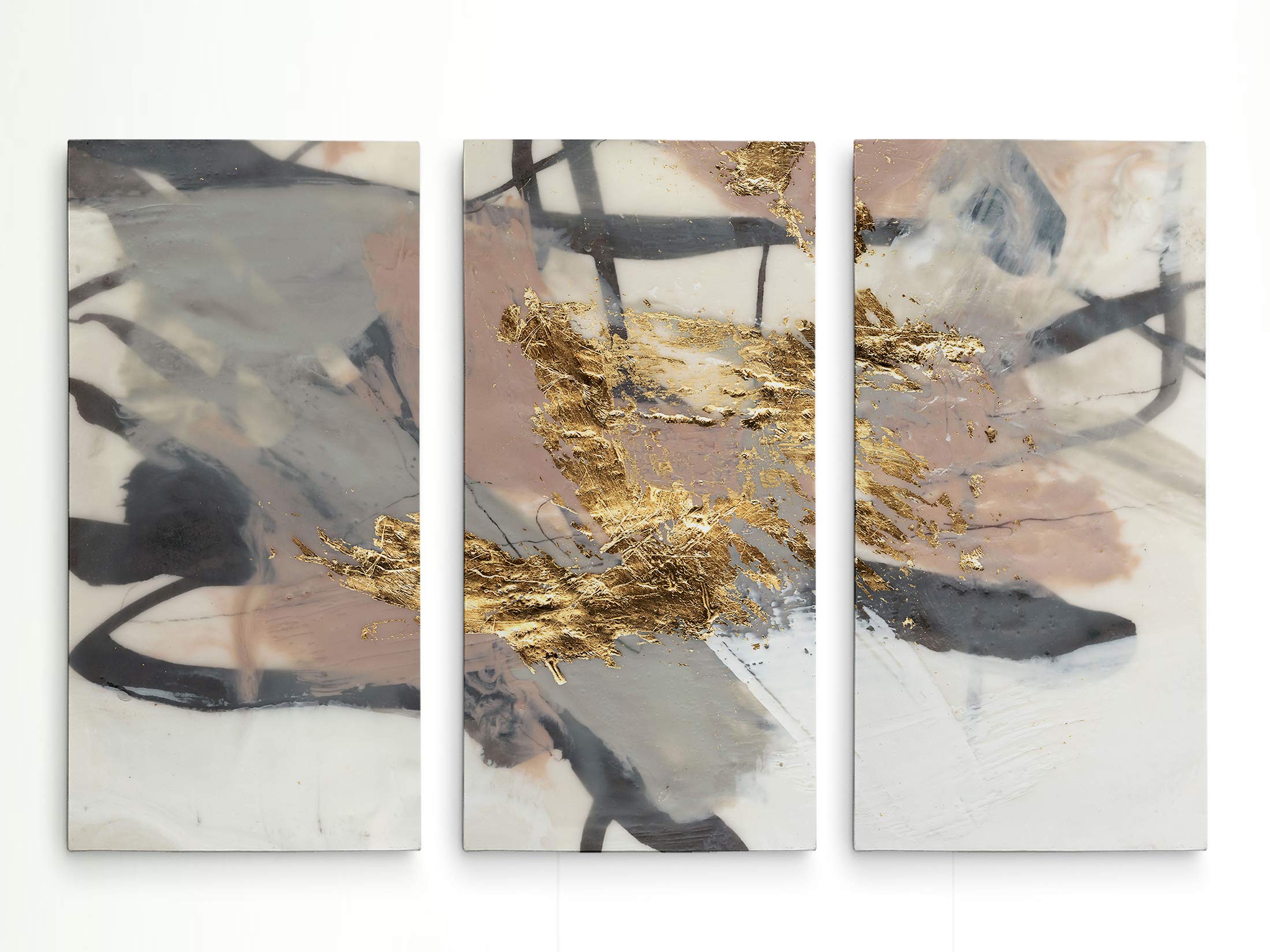 Modern Rustic Golden Blush Abstract Canvas Wall Art - 3 Panel Set (20