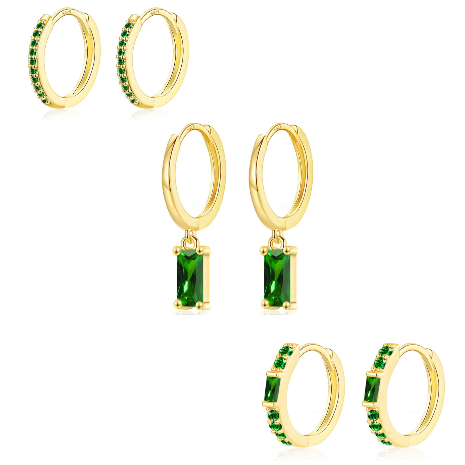 Sterling Silver Hoop Earrings for Women - 3 Pairs Small Huggie Hoop Earrings Set in Silver & Gold | Hypoallergenic Cubic Zirconia Drop Dangle Cartilage Earrings | Perfect for Everyday Wear, Parties & Gifts for Girls
