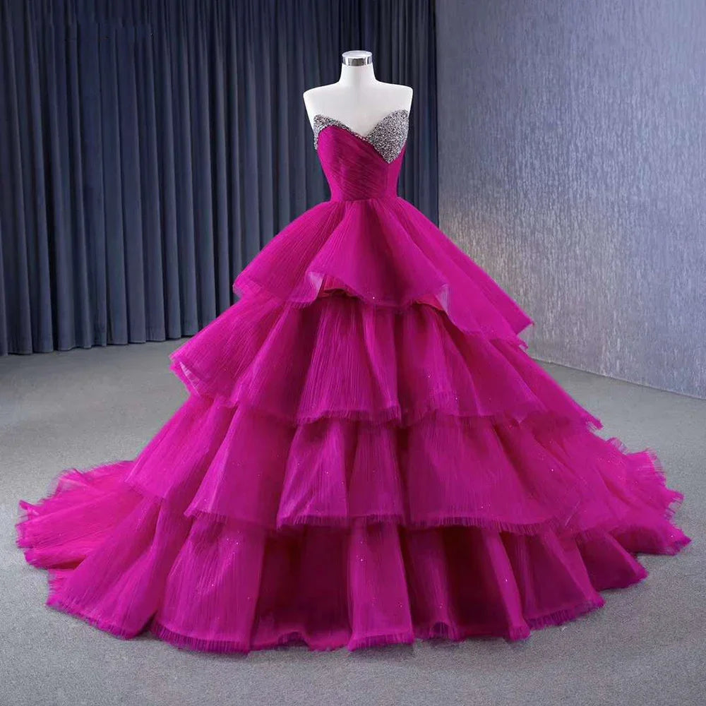 Serene Hill Fuchsia Detachable Lace-Up Pearl Beaded Luxury Wedding Dress - High-End Custom Made Bride Gown 2025 (HM231068) | Perfect for Bridal Ceremonies, Vow Renewals & Formal Events