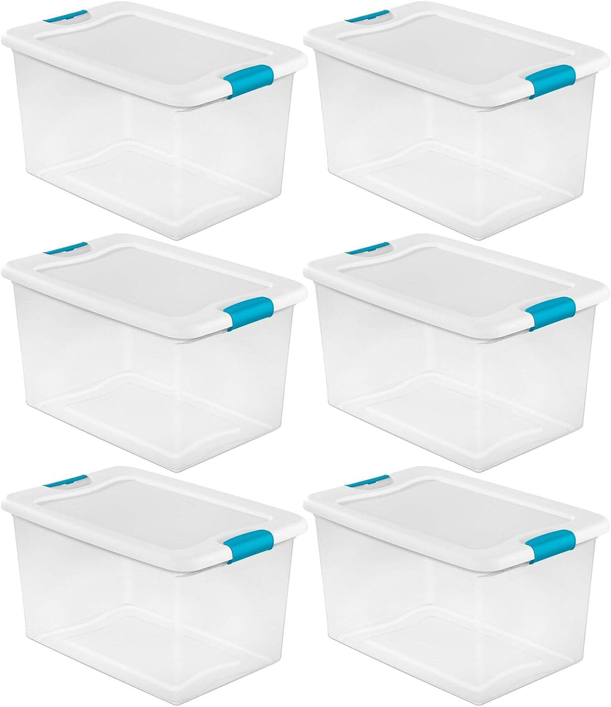 64 Qt Clear/White Stackable Latching Storage Bins with Secure Lid - Set of 6 for Holiday Decor, Seasonal Organization & Home Storage Solutions