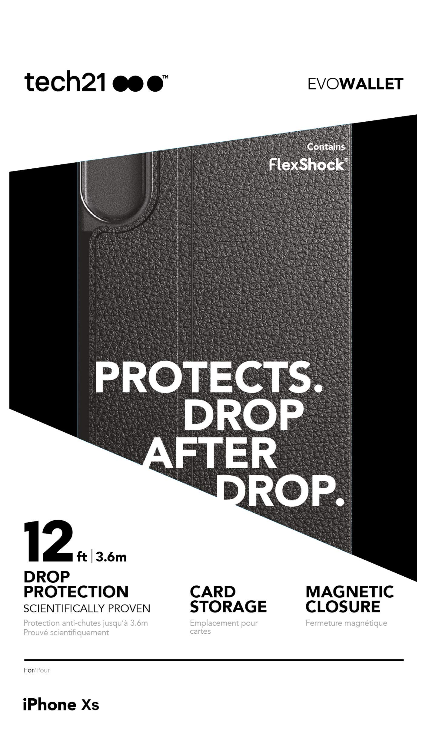 Tech21 Evo Wallet Case for Apple iPhone X/XS - Magnetic Closure Protective Cover with Card Storage (Black) | Slim & Secure for Everyday Use, Travel & Business