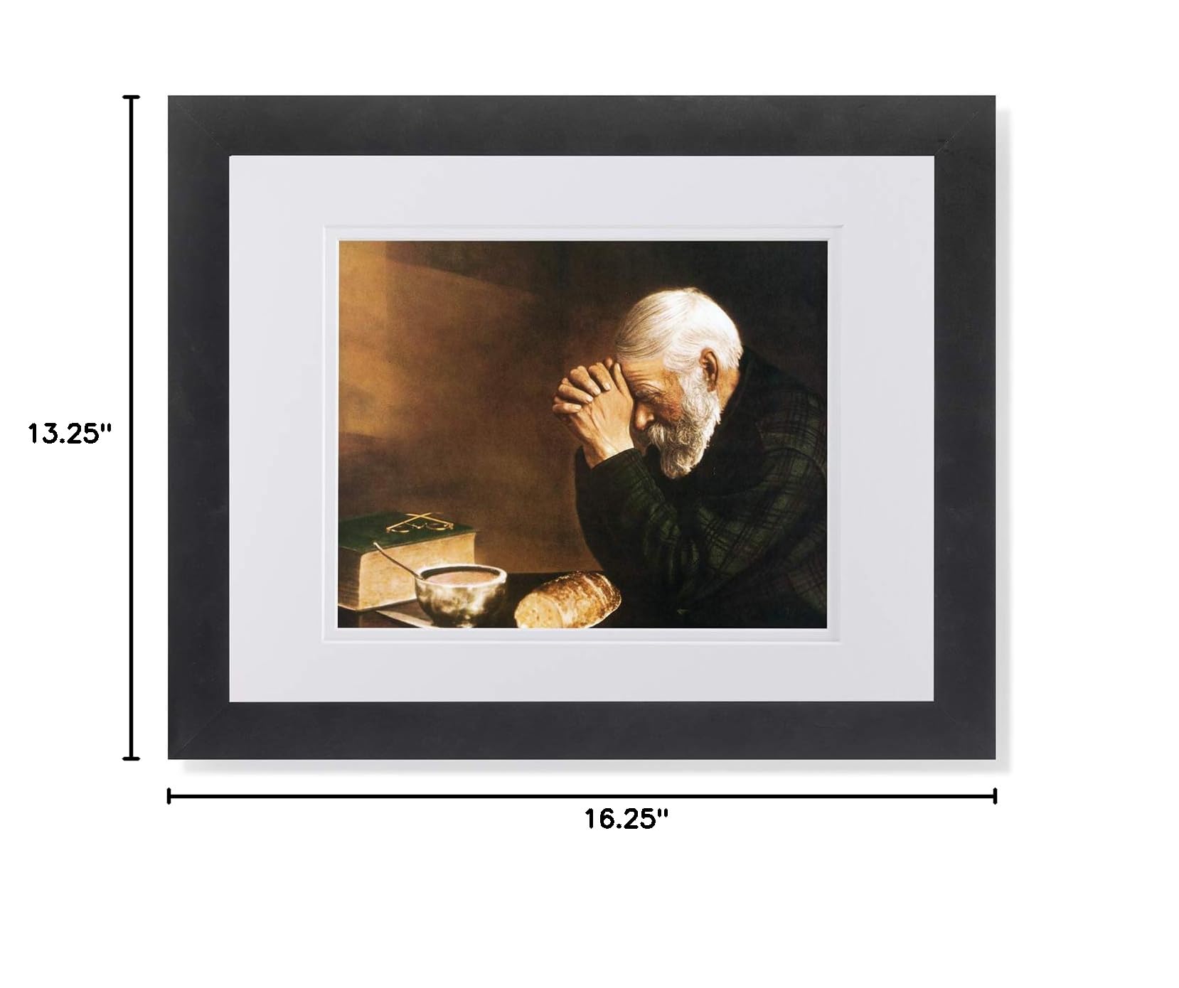 Daily Bread Man Praying at Table Grace Religious Wall Art - Matted & Framed Print - Perfect for Home, Church & Office Decor