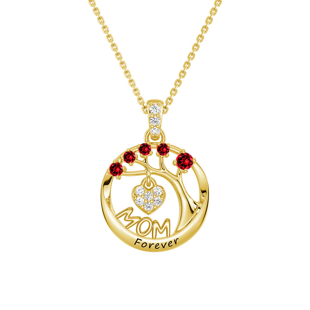 Personalized Birthstone Mom Necklace - Forever Tree of Life Pendant with Heart Charm | Meaningful Gift for Mother's Day, Birthday & Anniversary | Jewelry for Women