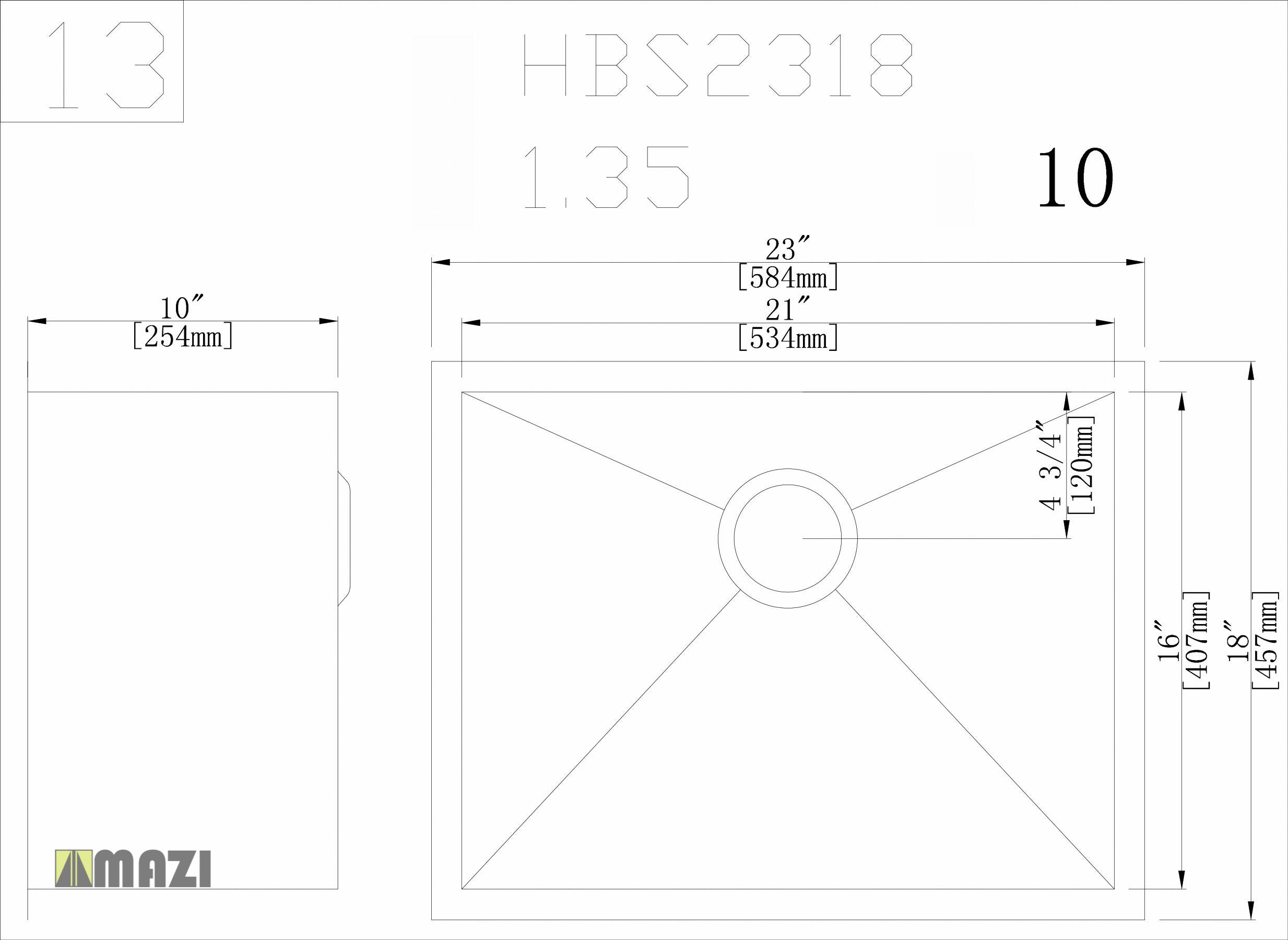 Premium Stainless Steel Handmade Kitchen Sink HBS2318 - 16 Gauge Heavy Duty, Undermount/Drop-in Installation, Brushed Finish for Modern Homes - Perfect for Busy Kitchens, Restaurants & RV Camping