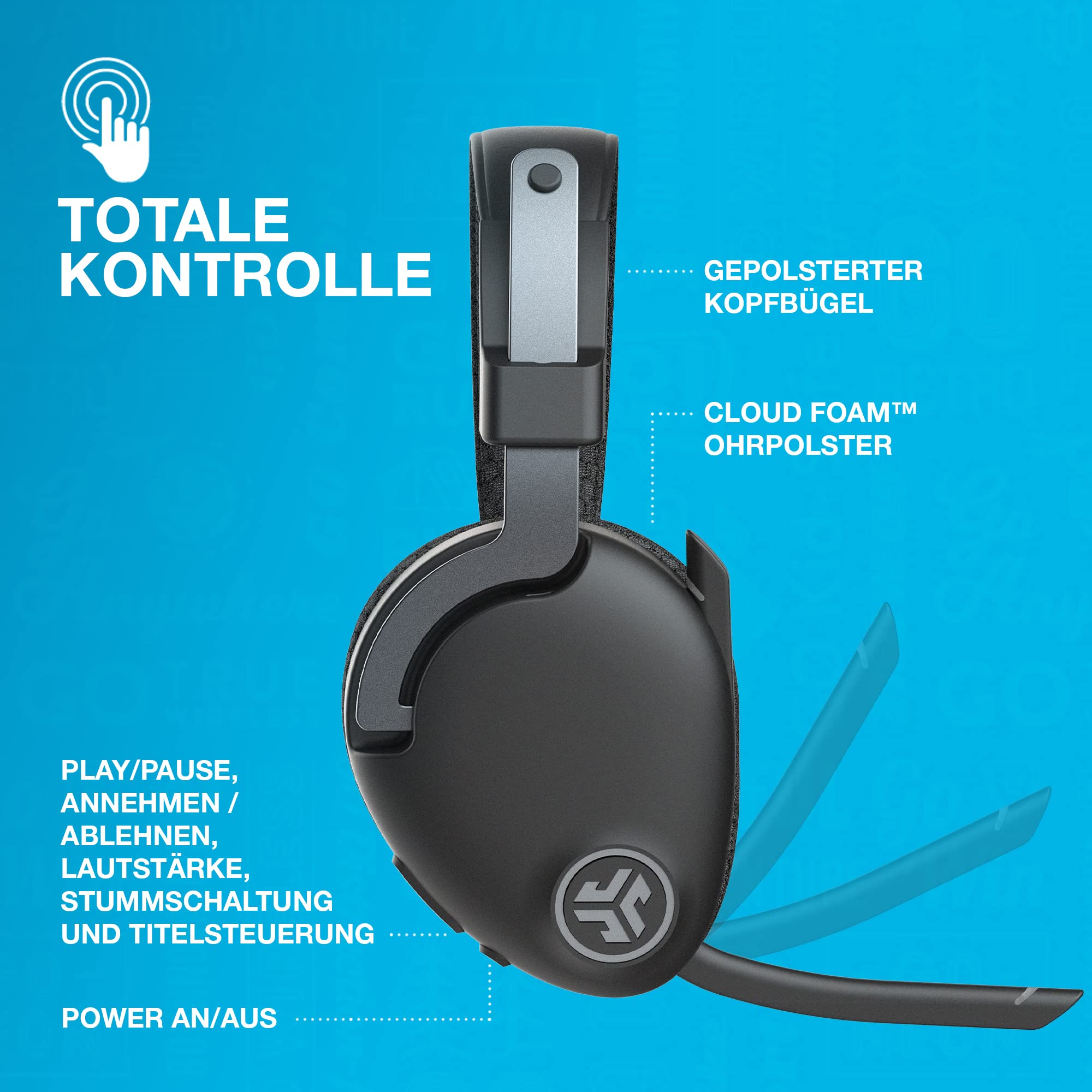 JLab JBuds Work Wireless Headset with Microphone - Over Ear Computer Headphones with 60+ Hours Playtime, Multipoint Bluetooth for Laptop, Teams, Office - Perfect for Remote Work, Video Calls & Online Meetings (1 Pack)