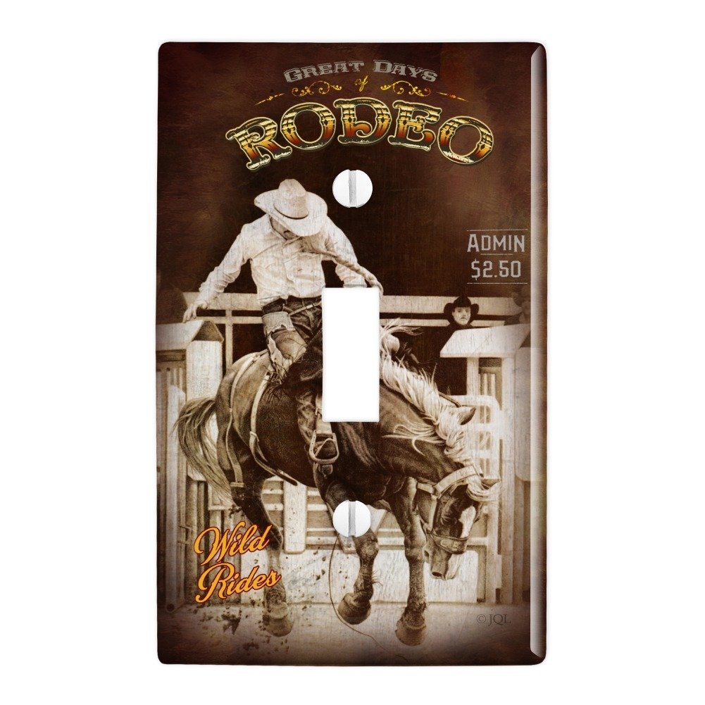 Vintage Cowboy Western Rodeo Bucking Horse Wall Decor Plastic Light Switch Plate Cover - Perfect for Ranch, Farmhouse, and Western Themed Home Decor