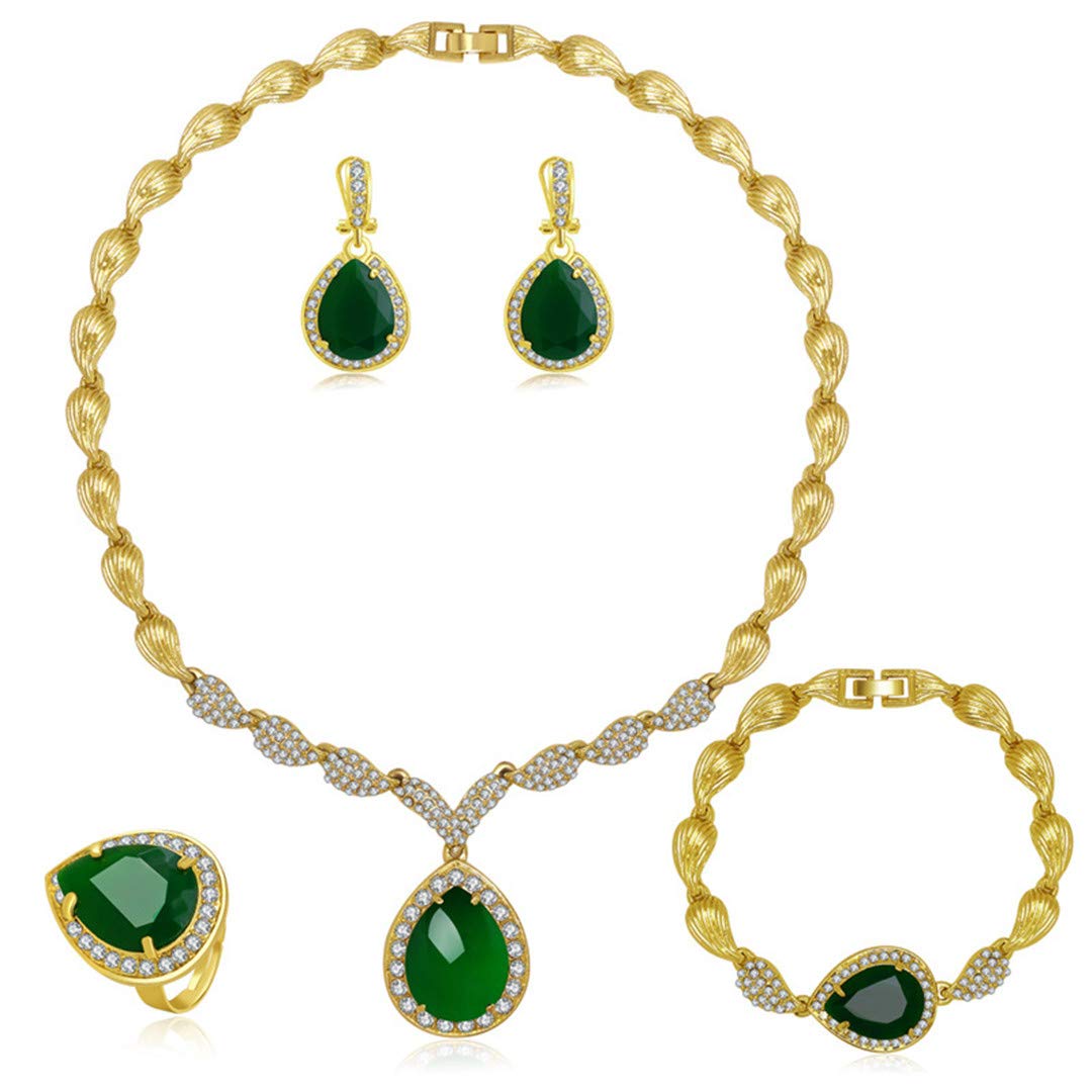 African Beads Jewelry Set for Women - Gold Tone Crystal Earrings & Necklace Set - Elegant Dubai Wedding & Bridal Jewelry - Perfect for Special Occasions, Parties & Cultural Events