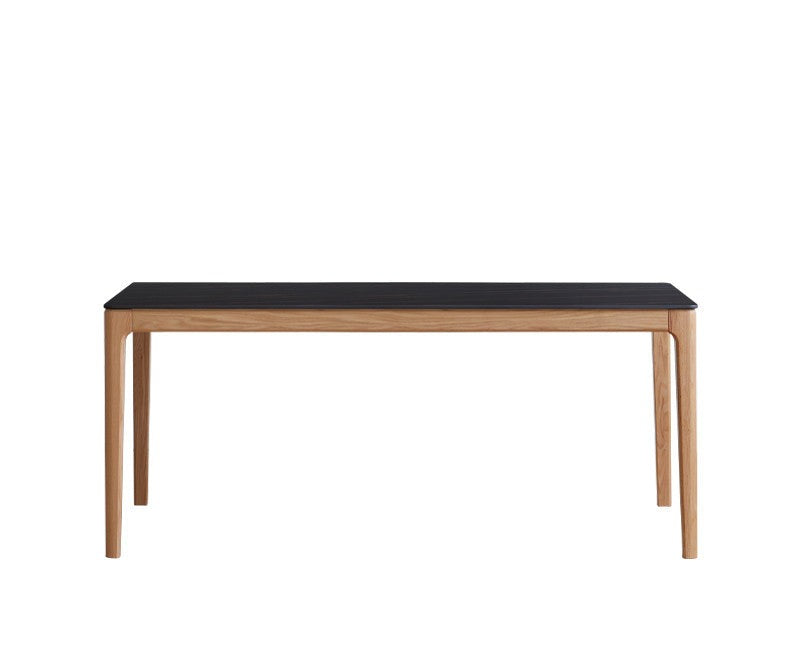 Solid Oak & Ash Wood Dining Table with Natural Rock Slab Surface - Rustic Farmhouse Style for Dining Room & Kitchen Decor