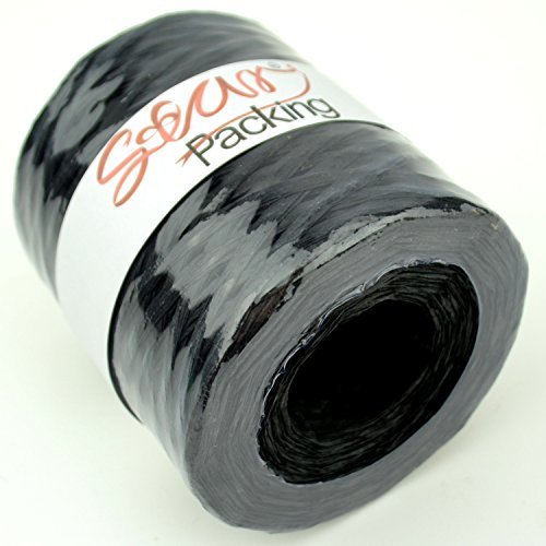 Star Packing Paper Twine 218 Yard Giant Roll - Black Matte Paper Ribbon | 93 Color Options | 3/16 Inch Wide Paper Raffia for Gift Wrapping, Crafts & DIY Projects
