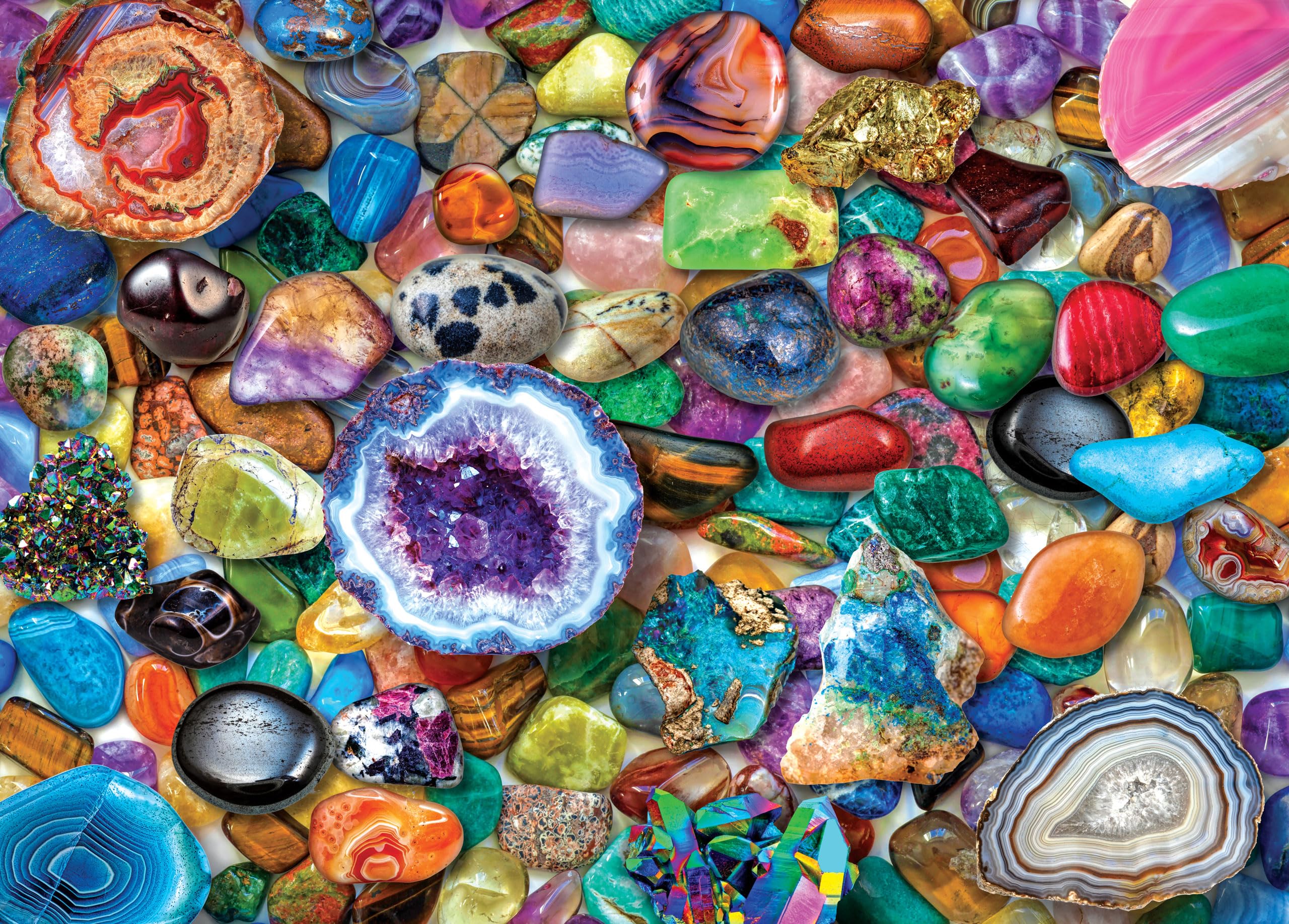 PETER PAUPER PRESS Crystals and Gemstones 1000 Piece Jigsaw Puzzle for Adults - Challenging Educational Puzzle with Beautiful Mineral Designs - Perfect for Family Game Night & Home Decor