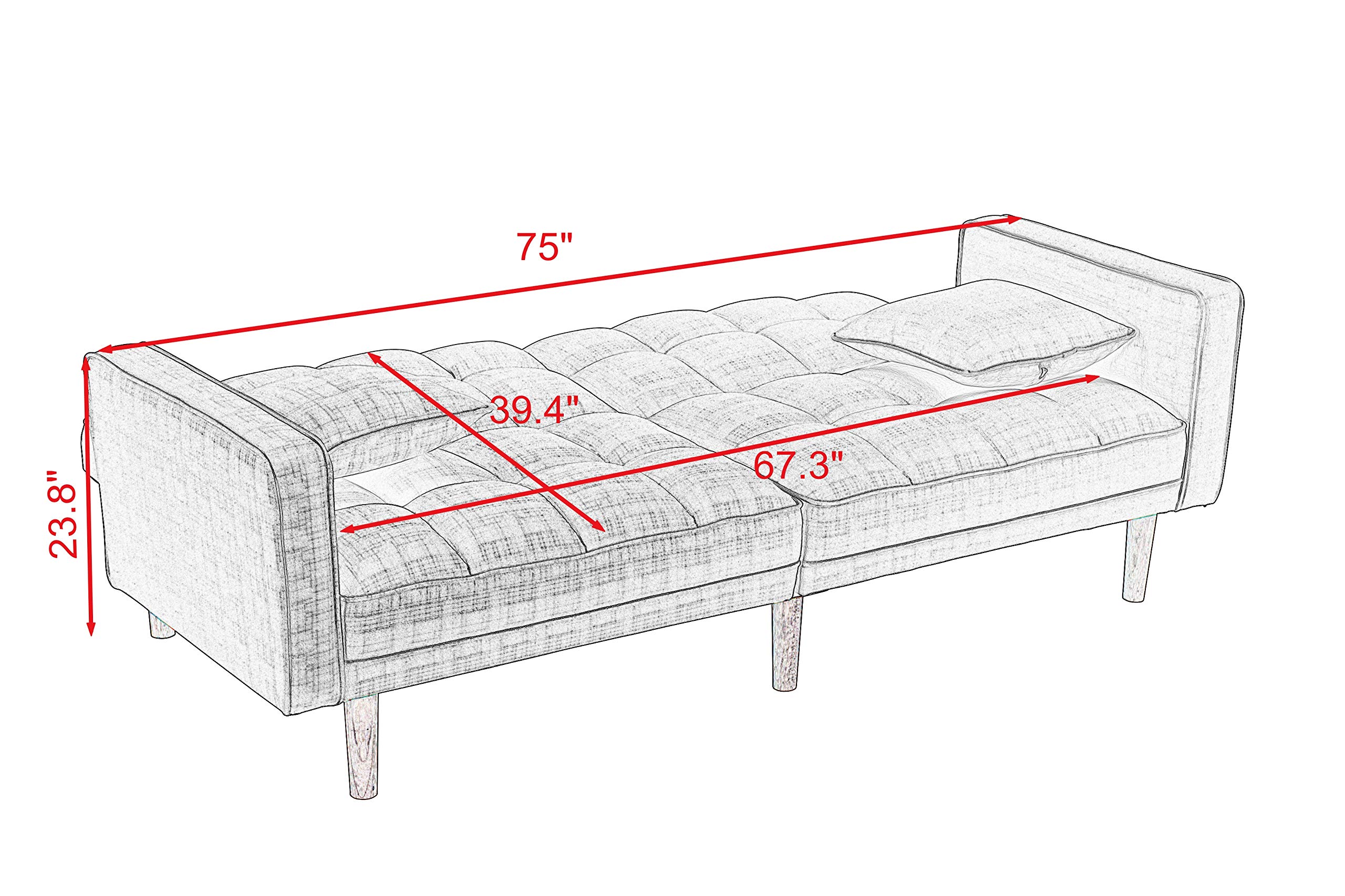 Convertible Futon Sofa Bed - Modern Linen Upholstered Folding Sleeper Sofa with 2 Pillows, 75