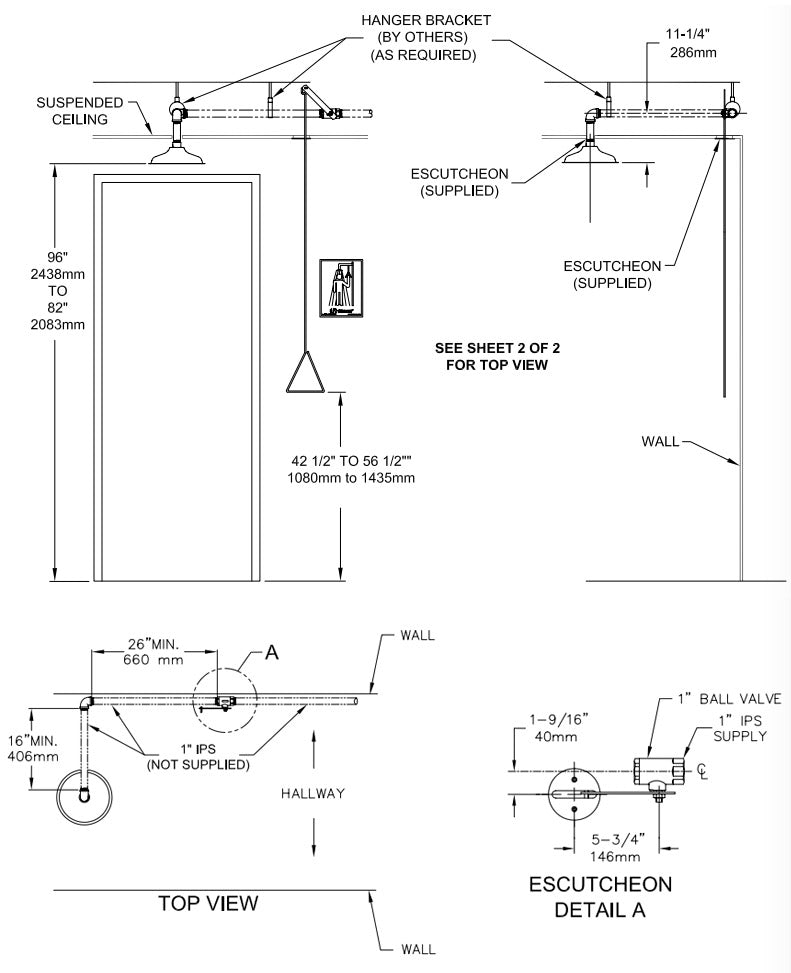 Haws 8163 Concealed Ceiling Drench Shower with Stainless Steel Shower Head - Commercial & Residential Use for Spa, Gym, and Luxury Bathrooms