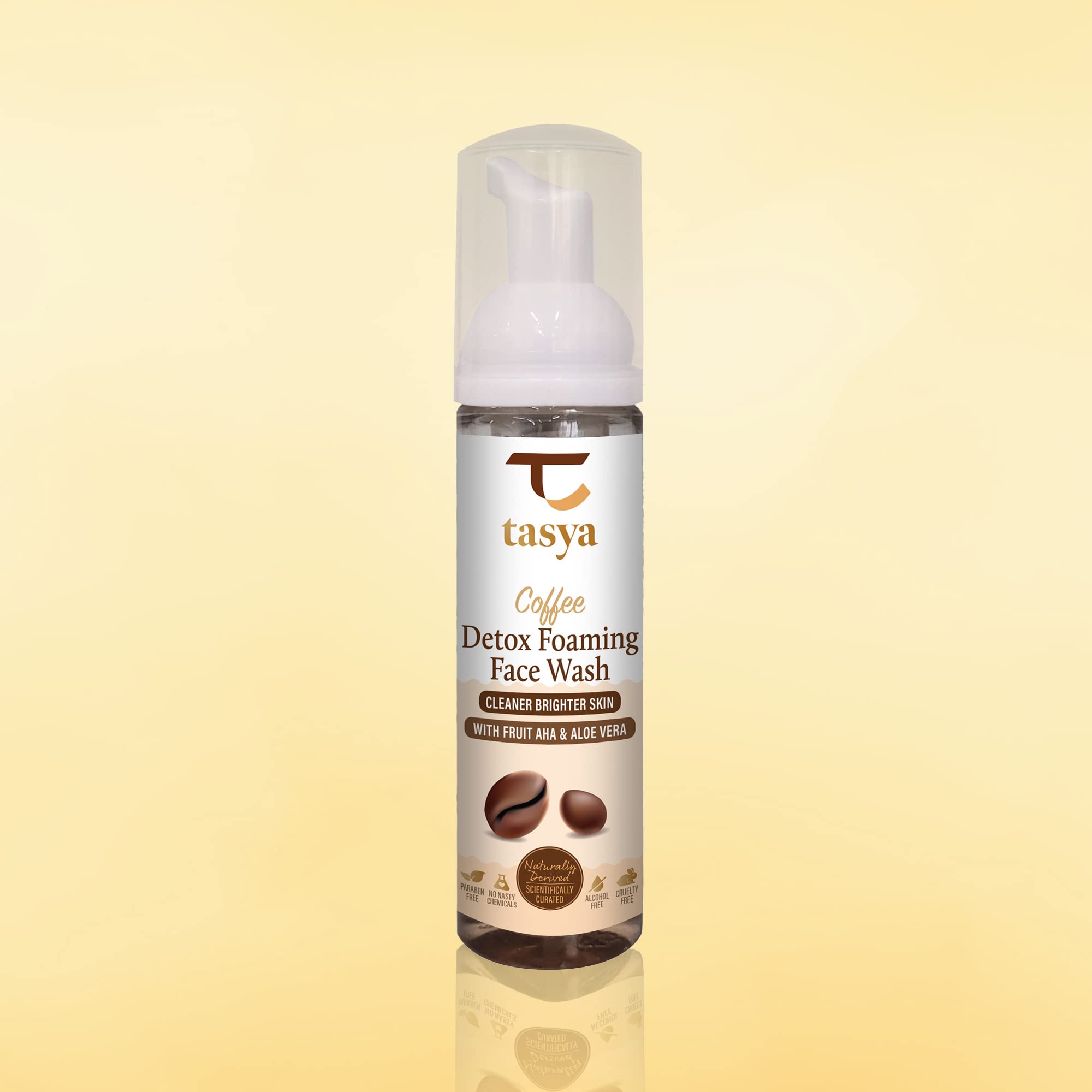 Tasya Detox Coffee Foaming Face Wash with Fruit AHA & Aloe Vera - Brightening & Cleansing Facial Cleanser 75ml - Perfect for Morning Skincare Routine & Acne-Prone Skin