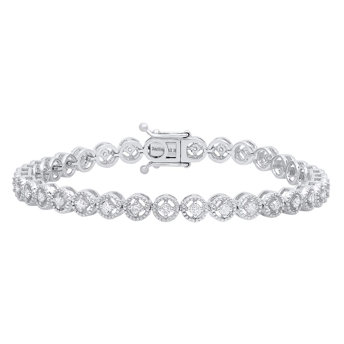 1.05 Cttw 14K Solid White Gold Round White Diamond Tennis Bracelet for Women - Elegant Jewelry Gift for Anniversary, Wedding & Special Occasions