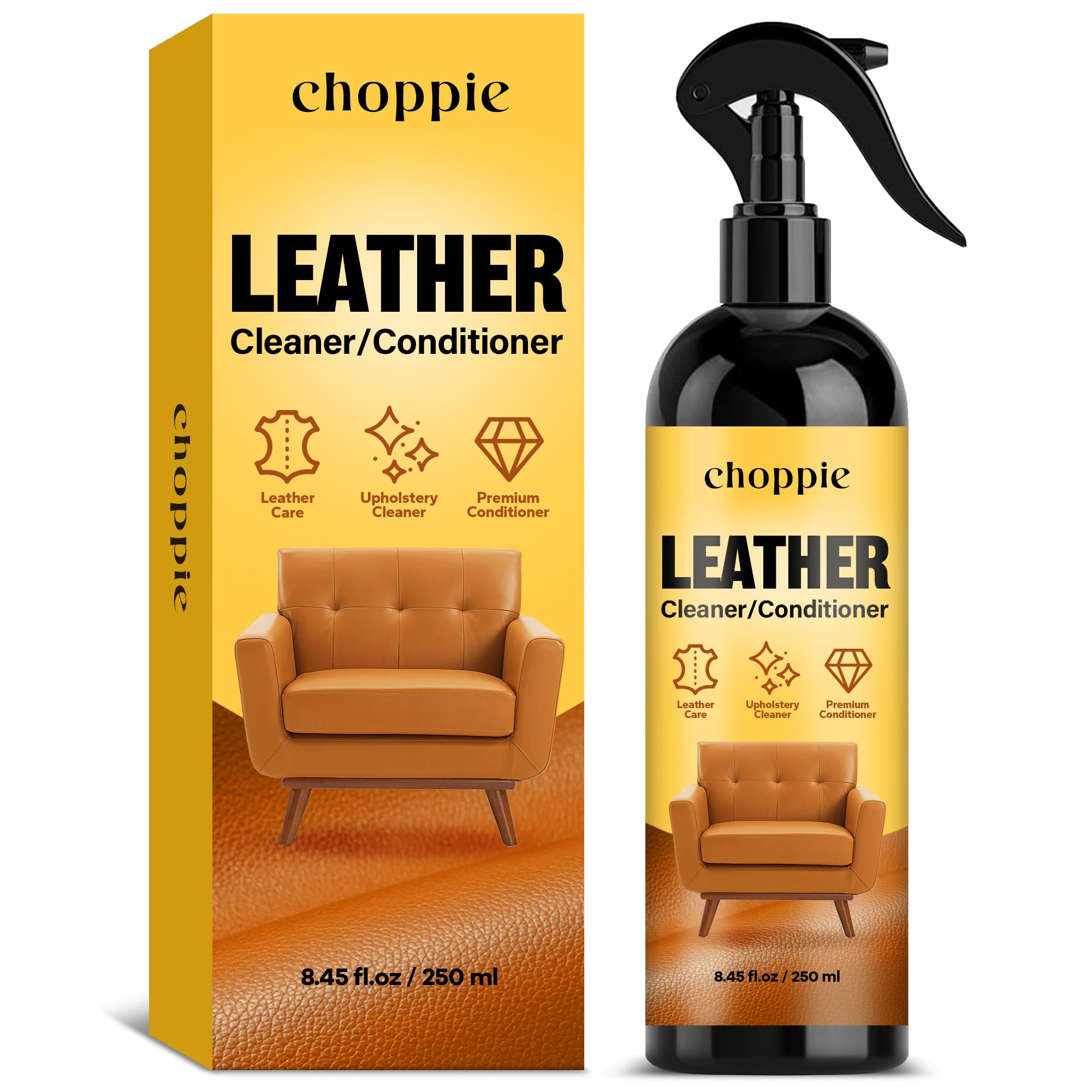Premium Leather Cleaner & Conditioner (8.45 Fl Oz) - Restores & Protects Furniture, Car Seats, Couch & Auto Interiors | Leather Care Kit for Sofas, Jackets, Bags & More