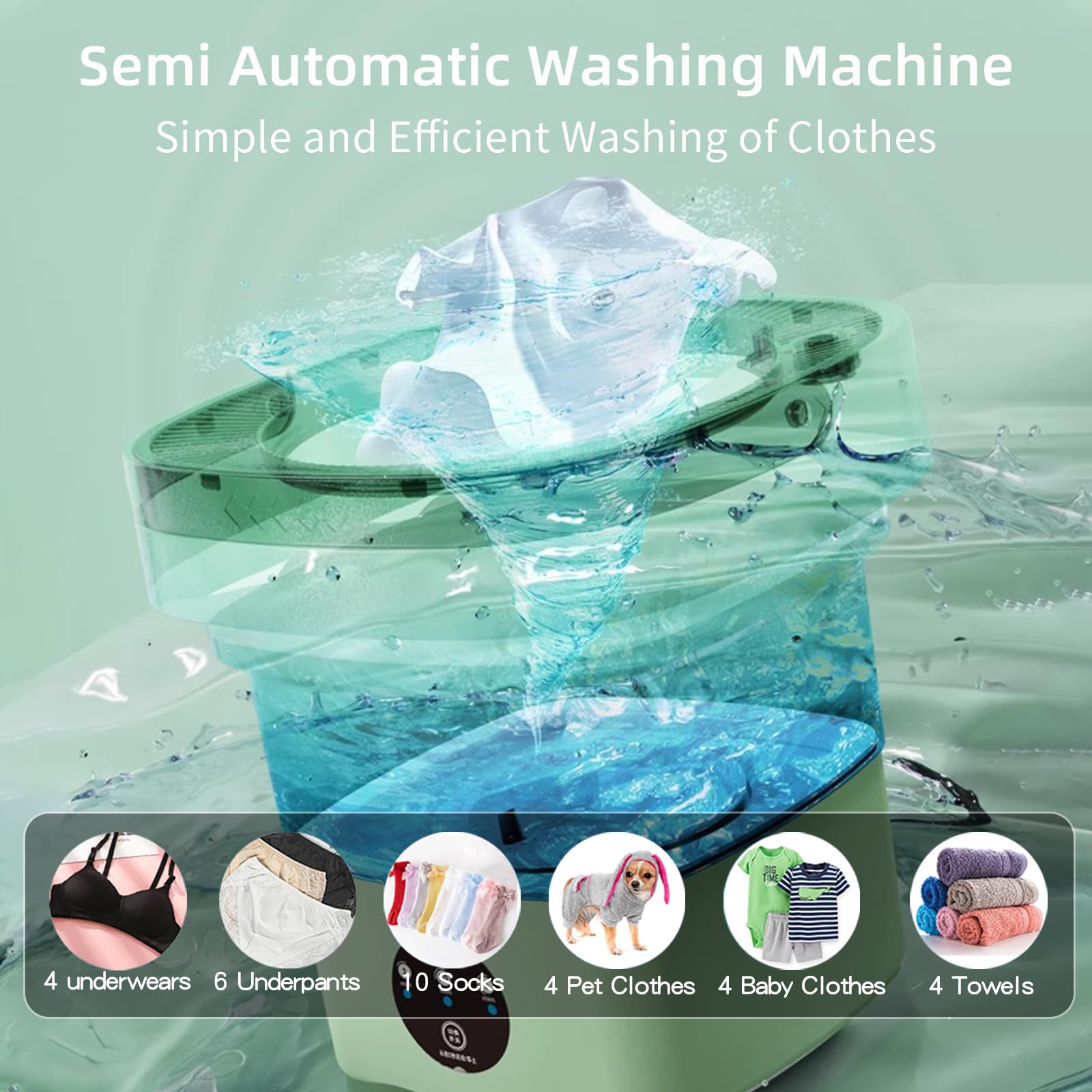 Portable Mini Washing Machine 10L with Spin Dryer - Compact Foldable Laundry Washer for Small Clothes, 3 Wash Modes, Ideal for Dorm, RV, Apartments & Camping | Green Energy Efficient Design