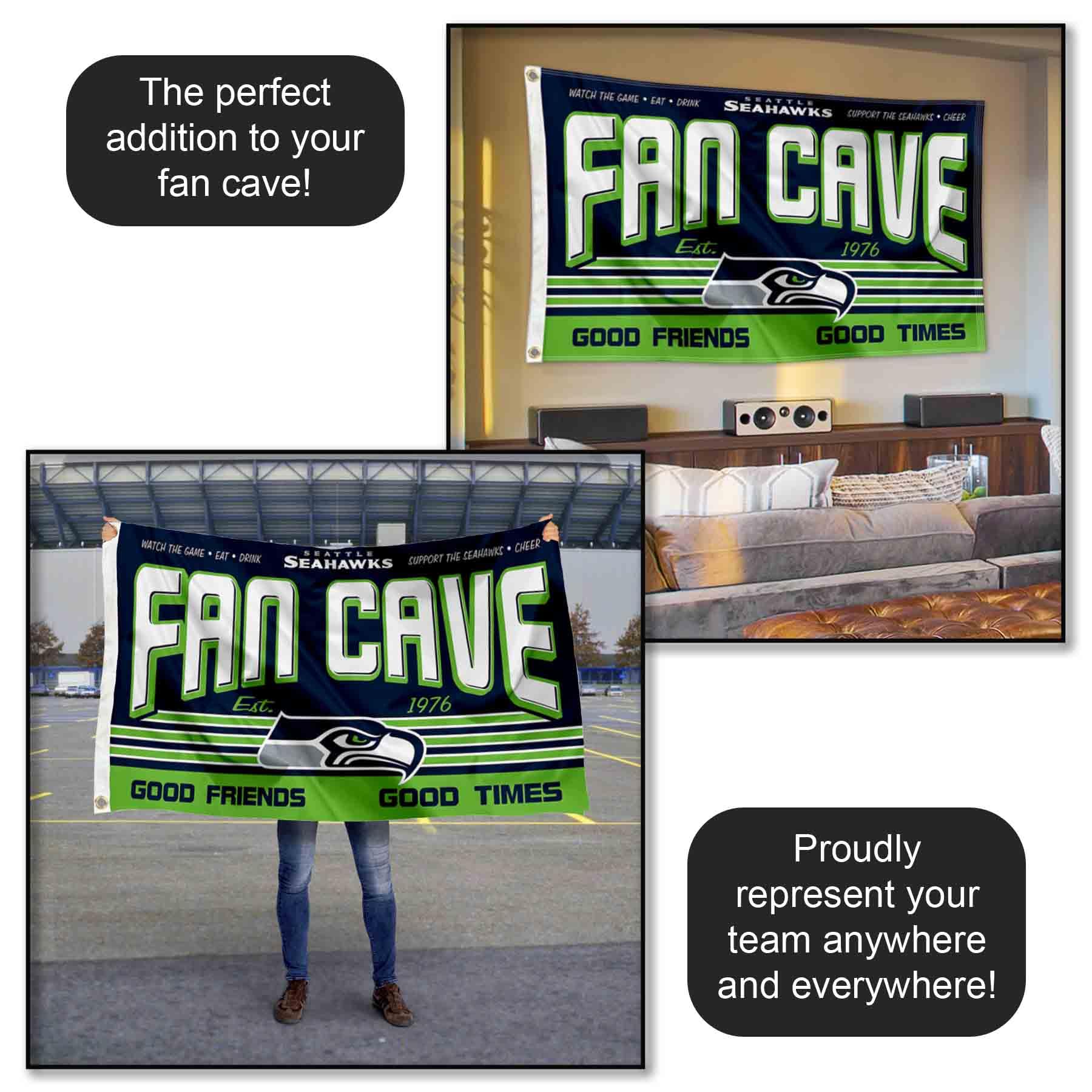 WinCraft Seattle Seahawks Fan Man Cave Banner Flag - Premium NFL Team Decor for Game Day, Sports Room & Tailgating Parties