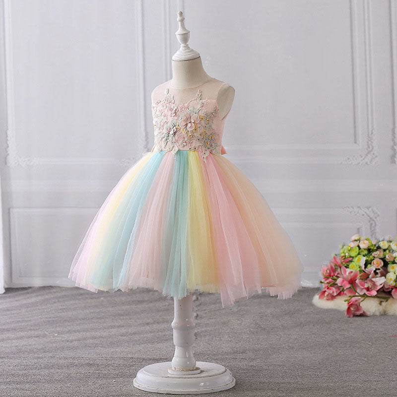 Pink Lace Tulle A-Line Flower Girl Dress - Sleeveless Tea-Length Party Gown for Weddings, Baptisms & Special Occasions