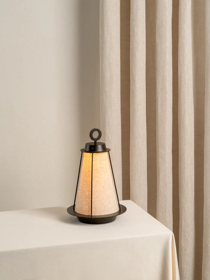 Rechargeable Bronze and Linen Table Lamp - Modern Home Decor Lighting for Living Room, Bedroom & Office