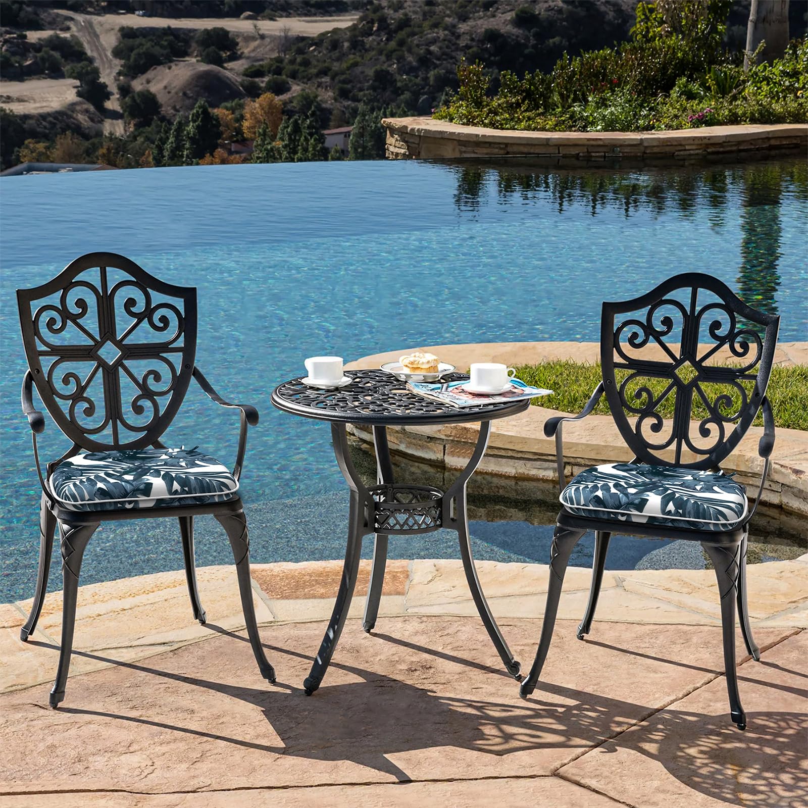 LTXIII Indoor/Outdoor Chair Cushions Set of 2 - 16x17 Inch Patio Seat Cushions with Ties - Water-Resistant Palm Blue Cushion Pads for Garden, Home & Office Furniture - Perfect for Outdoor Lounging, Dining Sets & Decorative Accents