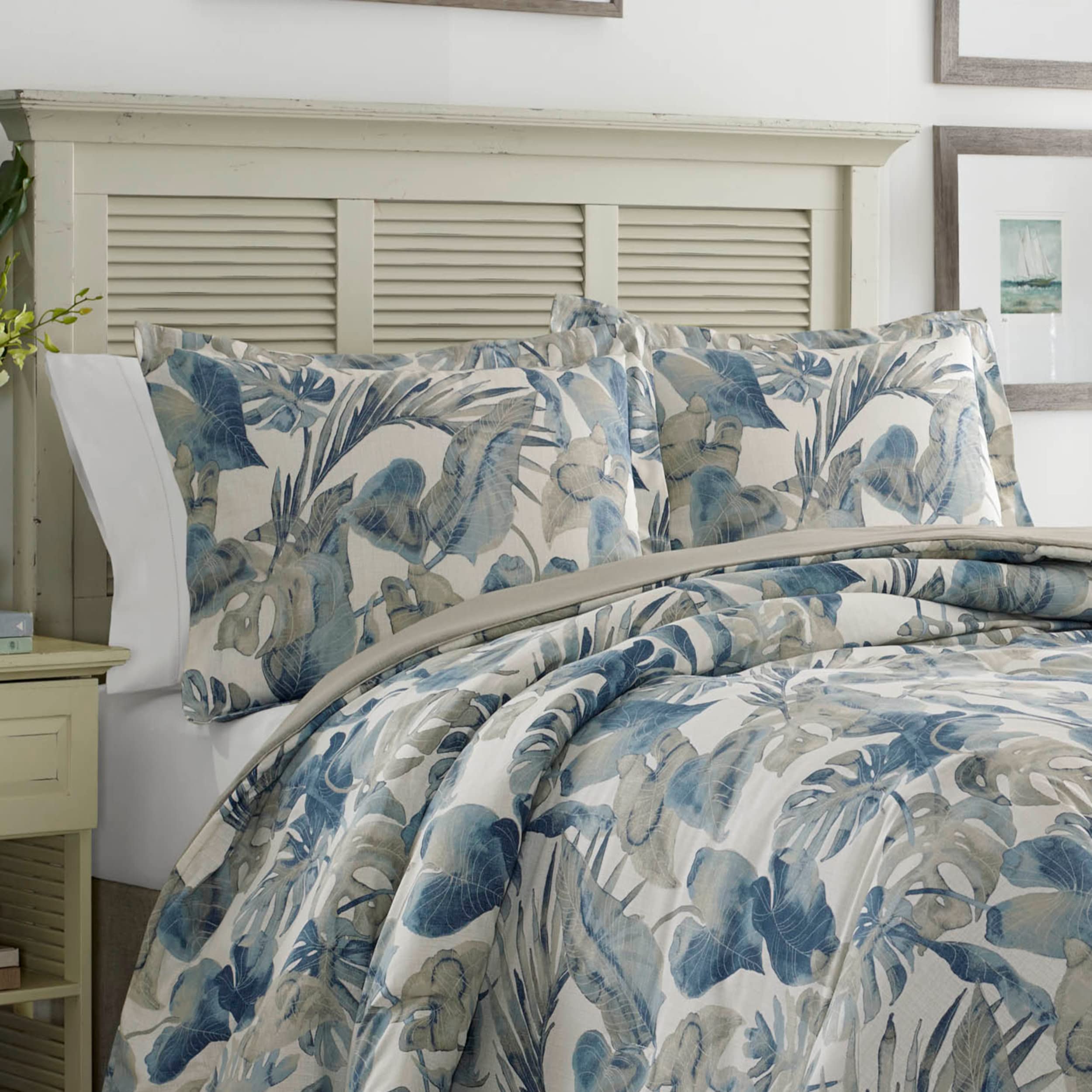 Tommy Bahama Queen Comforter Set - 100% Cotton Reversible Bedding with Matching Shams & Bedskirt | Ultra Soft Luxury Bedding for Master Bedroom (Raw Coast Blue, Queen Size) | Perfect for Coastal & Beach House Decor