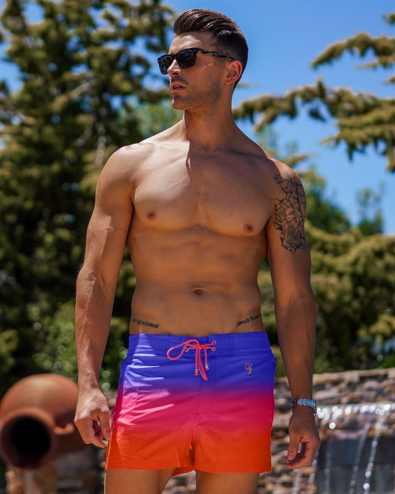 Premium Faded Crimson Swim Trunks for Men - 4-Way Stretch Quick Dry Swim Shorts with Compression Liner | Chlorine Resistant Swimwear for Beach, Pool & Water Sports