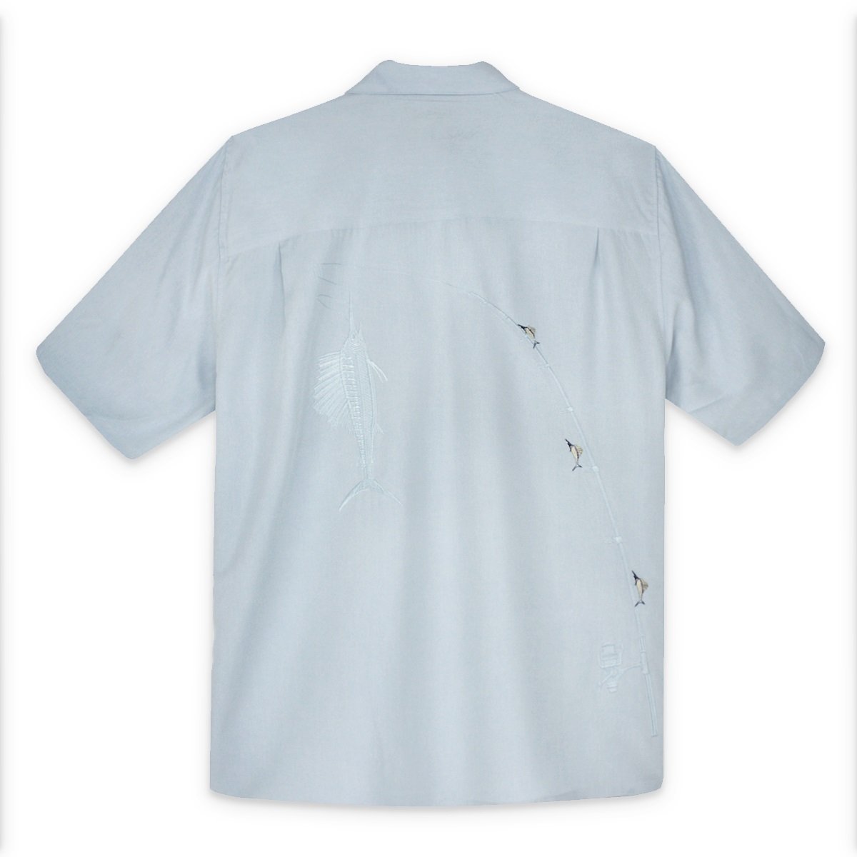 Bamboo Cay Shake The Hook Embroidered Camp Shirt for Men - Breathable Chalk Blue Hawaiian Style Casual Shirt | Perfect for Beach Vacation, Summer Parties & Tropical Getaways